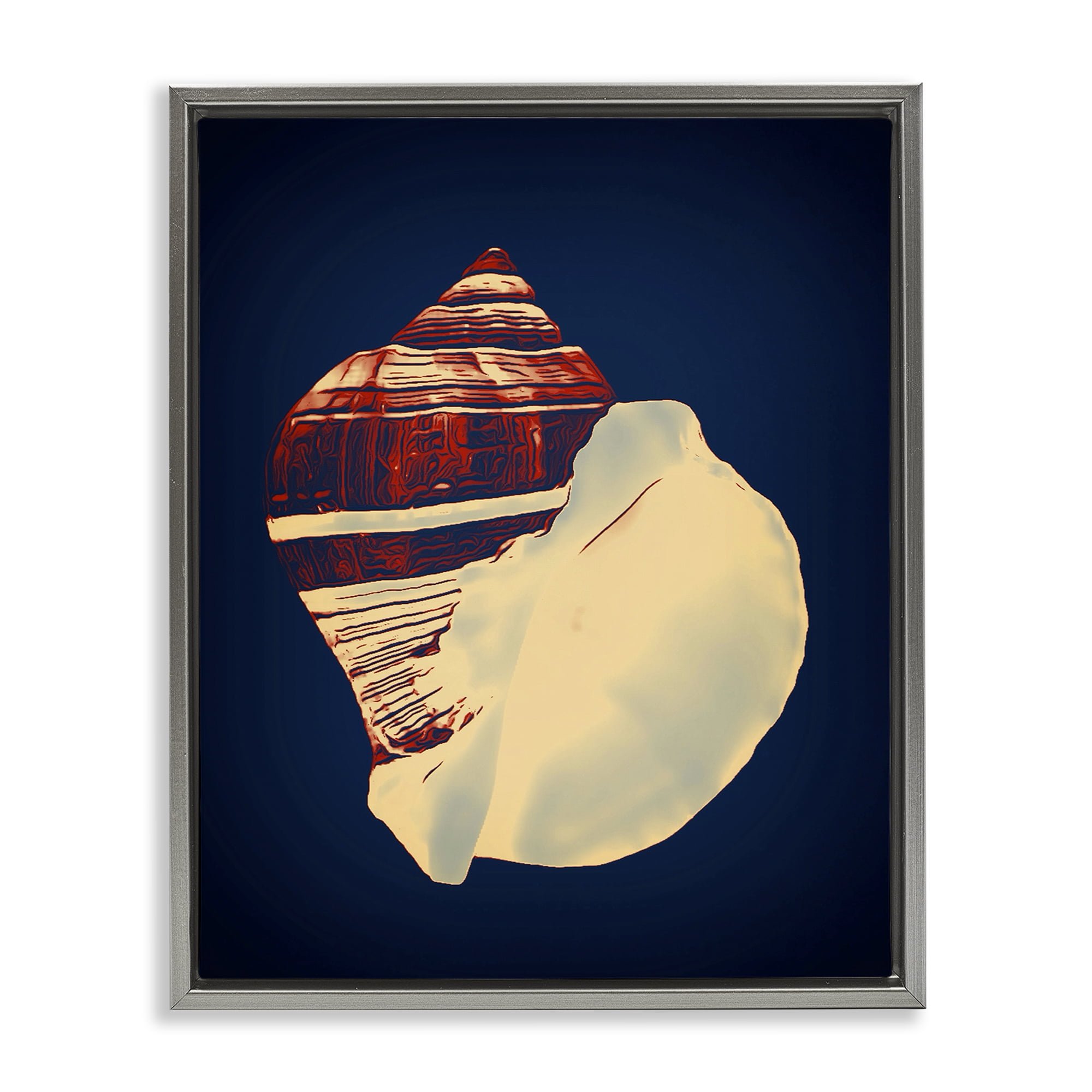 Stupell Industries Fiber Conch on Blue Nautical & Beach Painting Gray Floater Framed Canvas Art Print Wall Art, 17 x 21