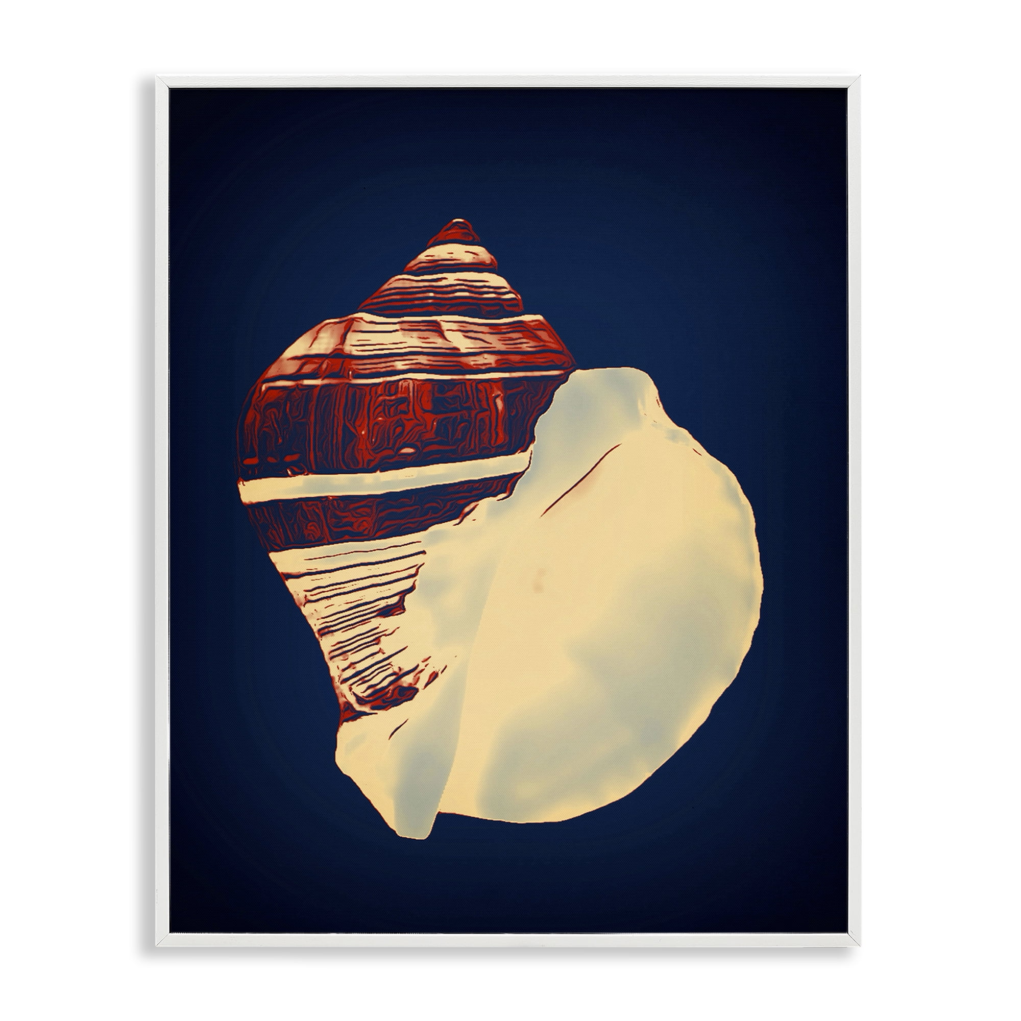 Stupell Industries Fiber Conch on Blue Nautical & Beach Painting White Framed Art Print Wall Art, 16 x 20