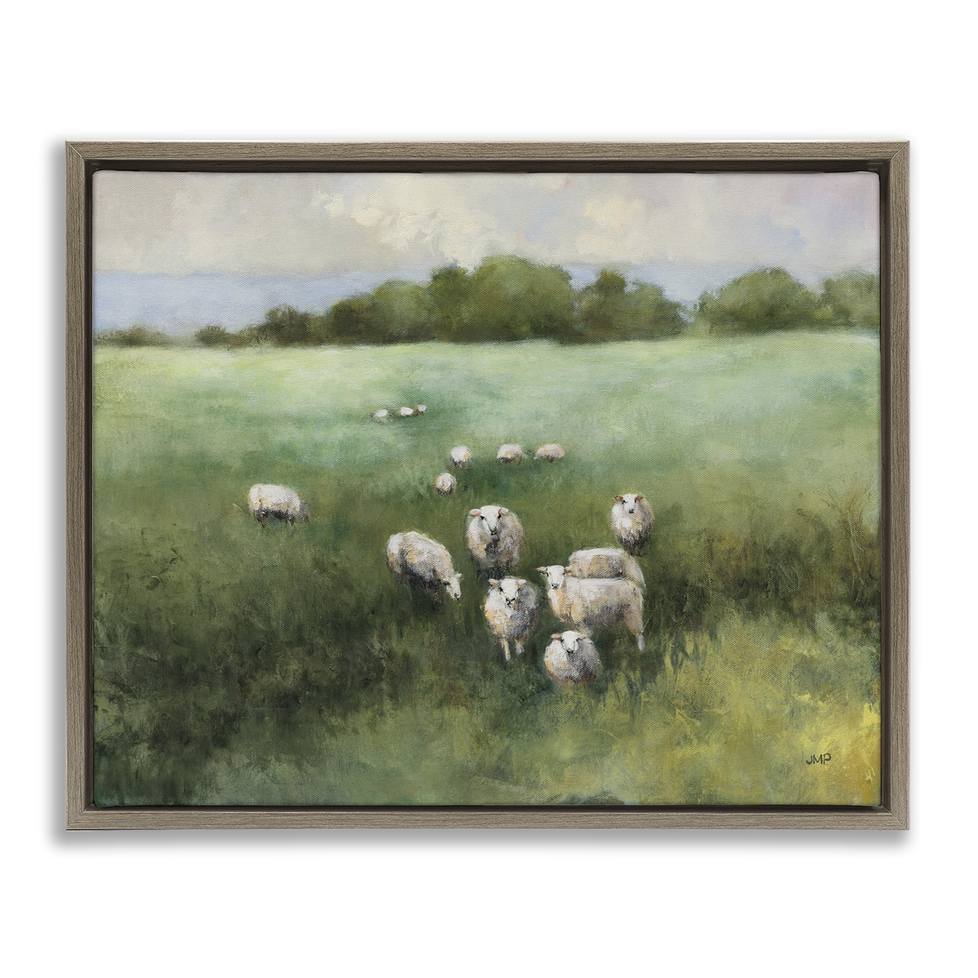 Stupell Industries Field Day Sheep Landscape & Nature Painting Brown Floater Framed Canvas Art Print Wall Art, 31 x 25