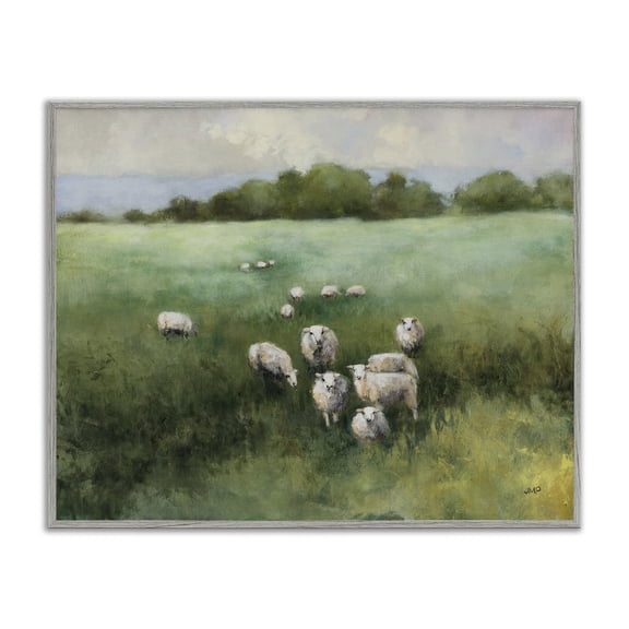 Stupell Industries Field Day Sheep Landscape & Nature Painting Gray Framed Art Print Wall Art, 30 x 24