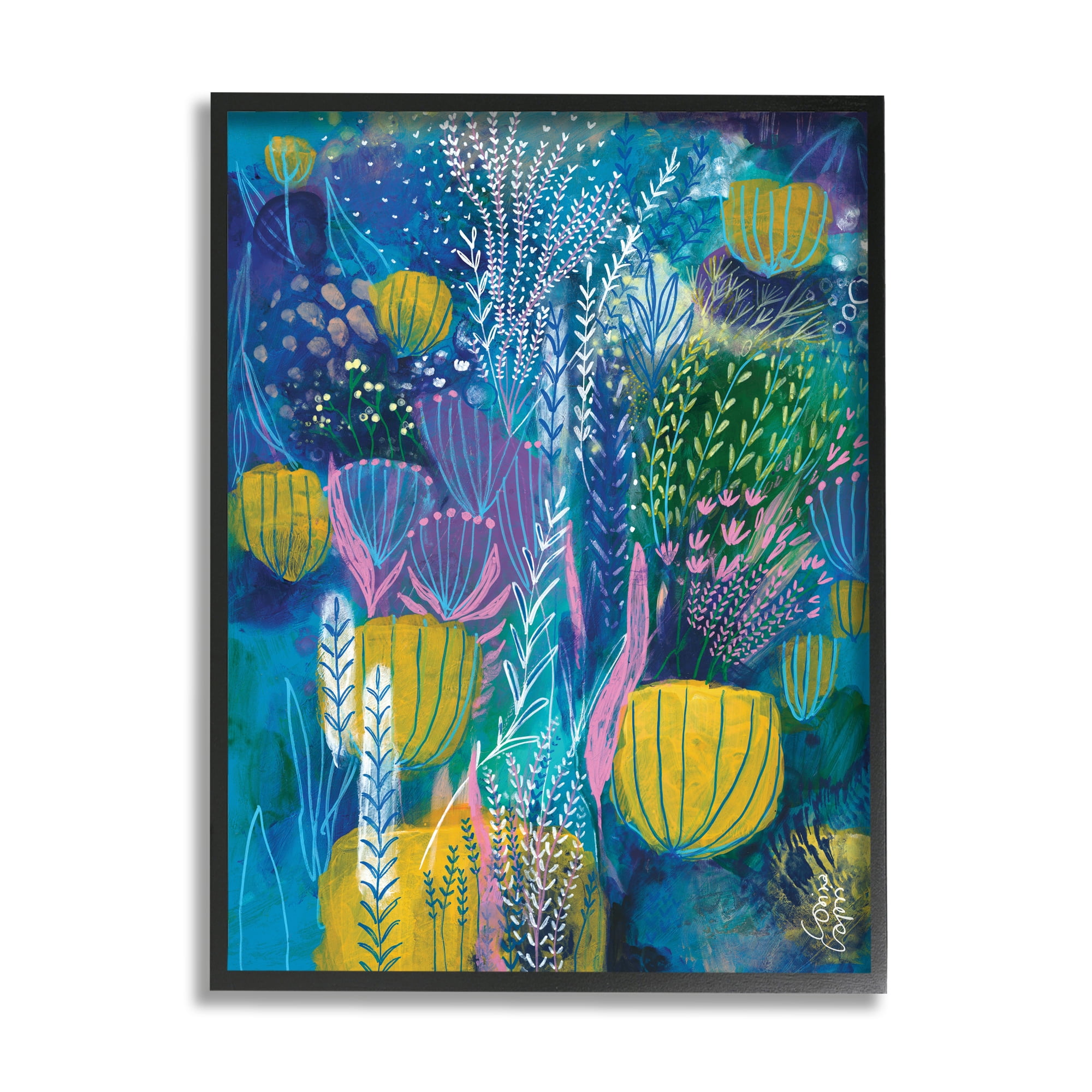 Stupell Industries Field of Abstract Florals Blue Green Yellow,16 x 20,Designed by Corina Capri