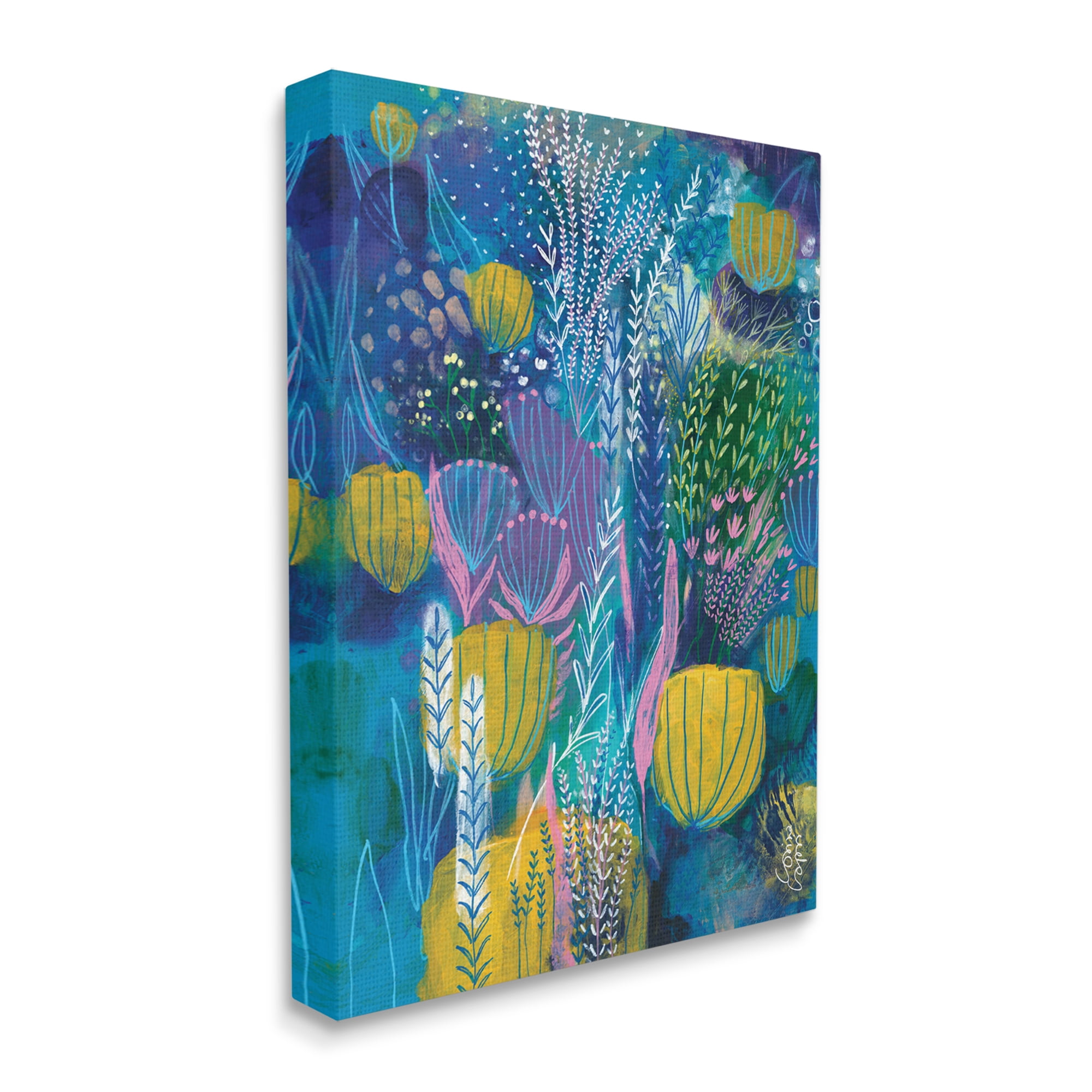 Stupell Industries Field of Abstract Florals Blue Green Yellow,30 x 40,Designed by Corina Capri
