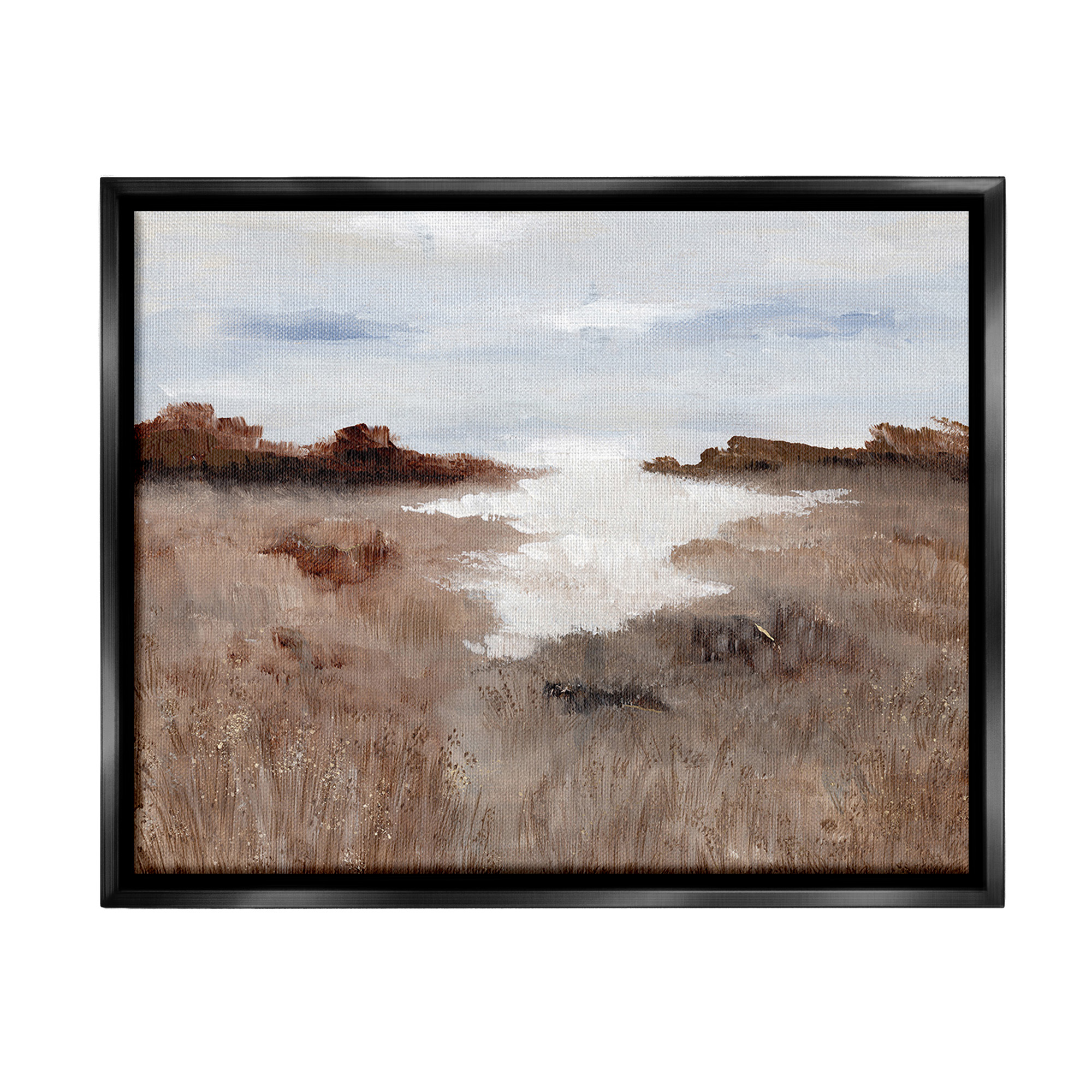 Stupell Industries Field with Arid Vegetation Landscape Painting Black Floater Framed Canvas Art Print Wall Art, 21 x 17