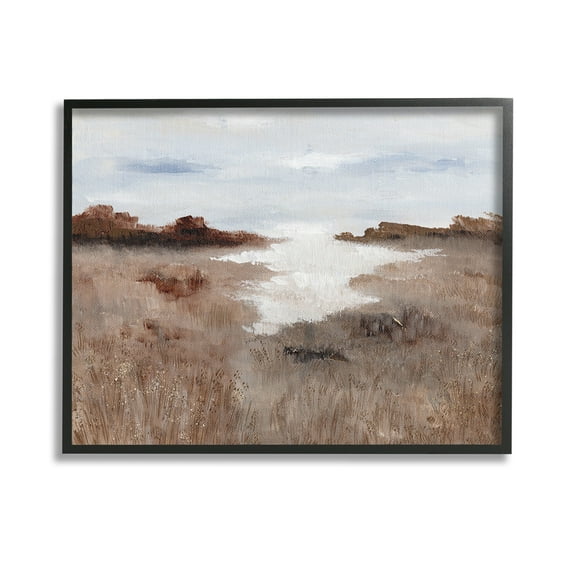 Stupell Industries Field with Arid Vegetation Landscape Painting Black Framed Art Print Wall Art, 14 x 11