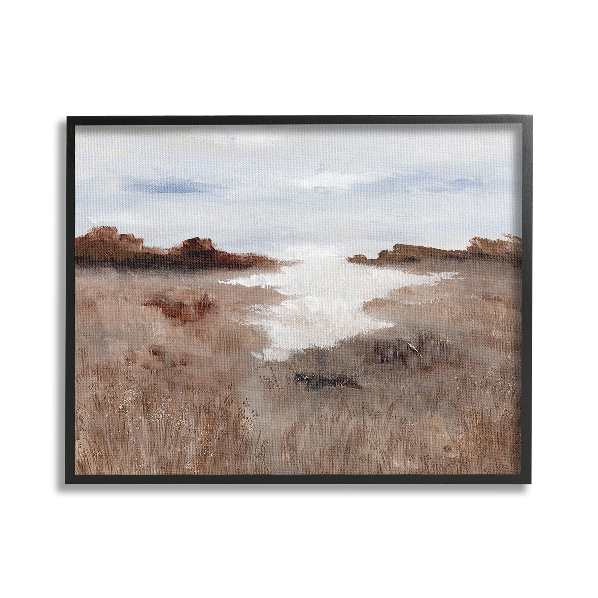 Stupell Industries Field with Arid Vegetation Landscape Painting Black Framed Art Print Wall Art, 30 x 24