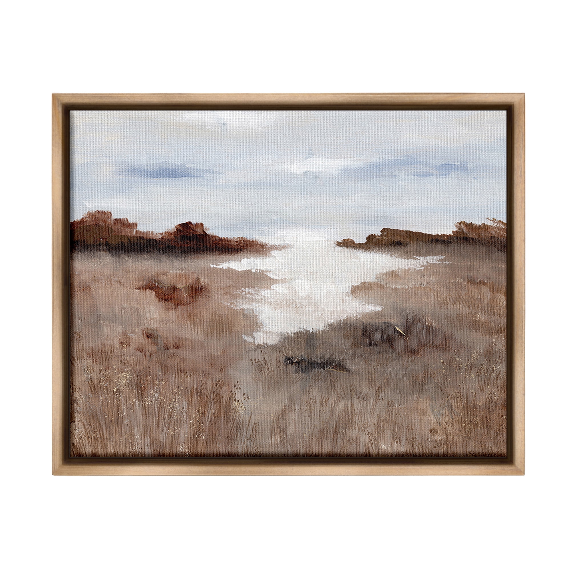 Stupell Industries Field with Arid Vegetation Landscape Painting Brown Floater Framed Canvas Art Print Wall Art, 21 x 17