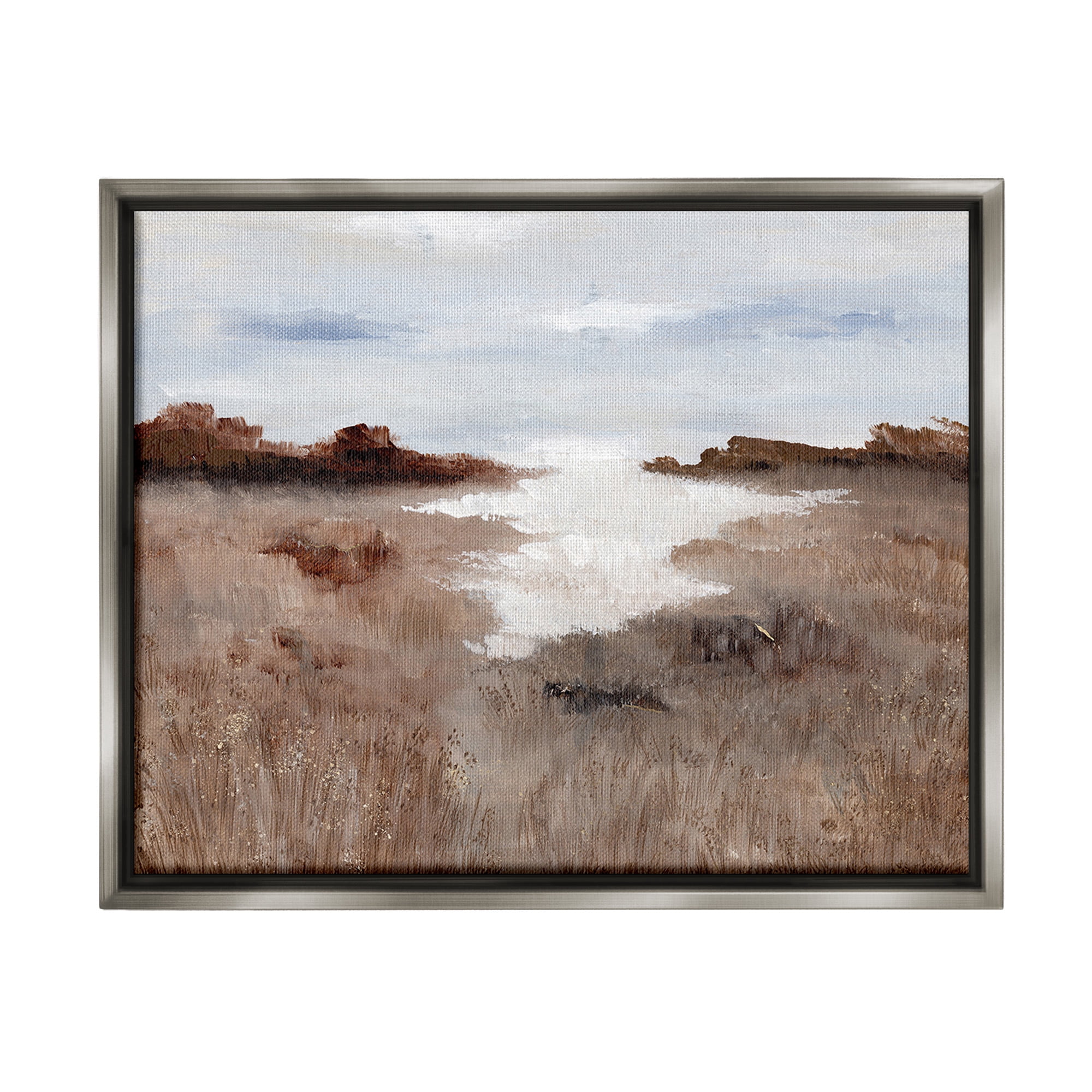 Stupell Industries Field with Arid Vegetation Landscape Painting Gray Floater Framed Canvas Art Print Wall Art, 31 x 25