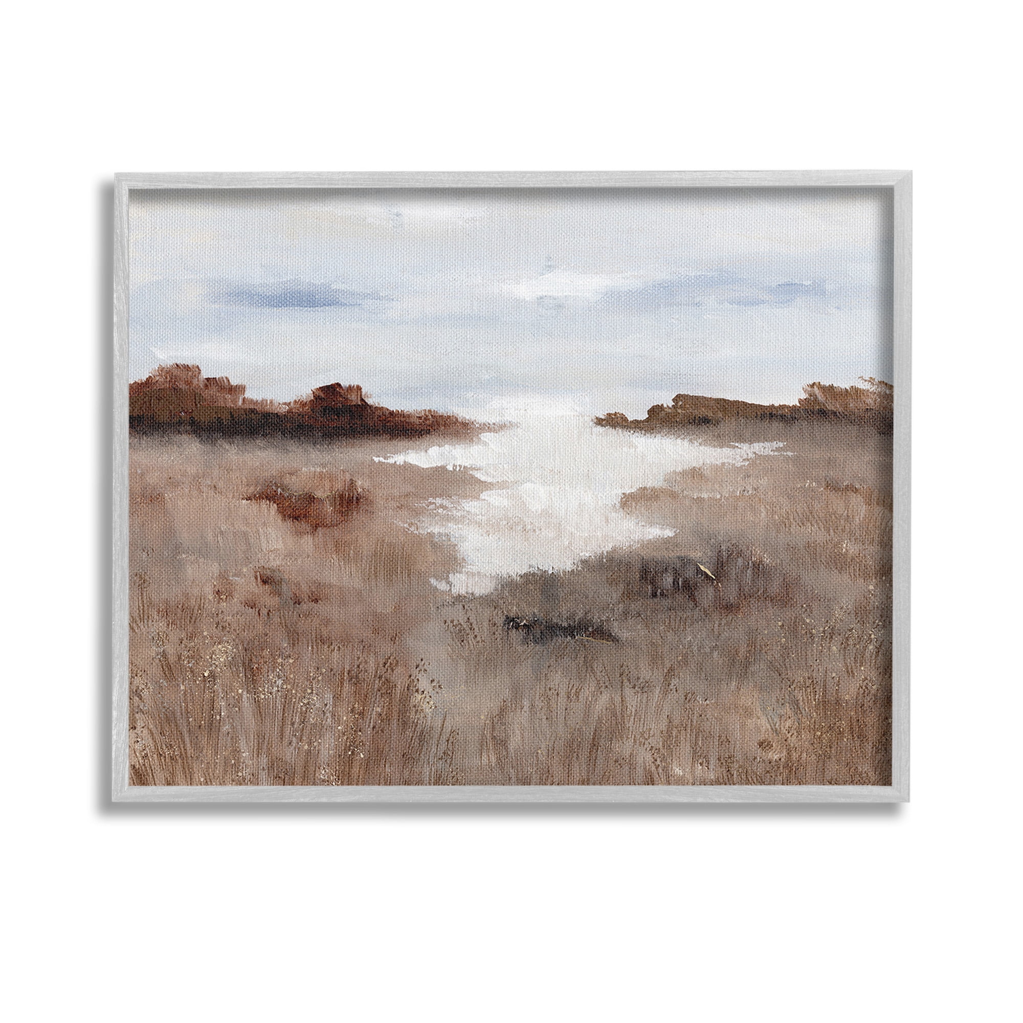 Stupell Industries Field with Arid Vegetation Landscape Painting Gray Framed Art Print Wall Art, 14 x 11