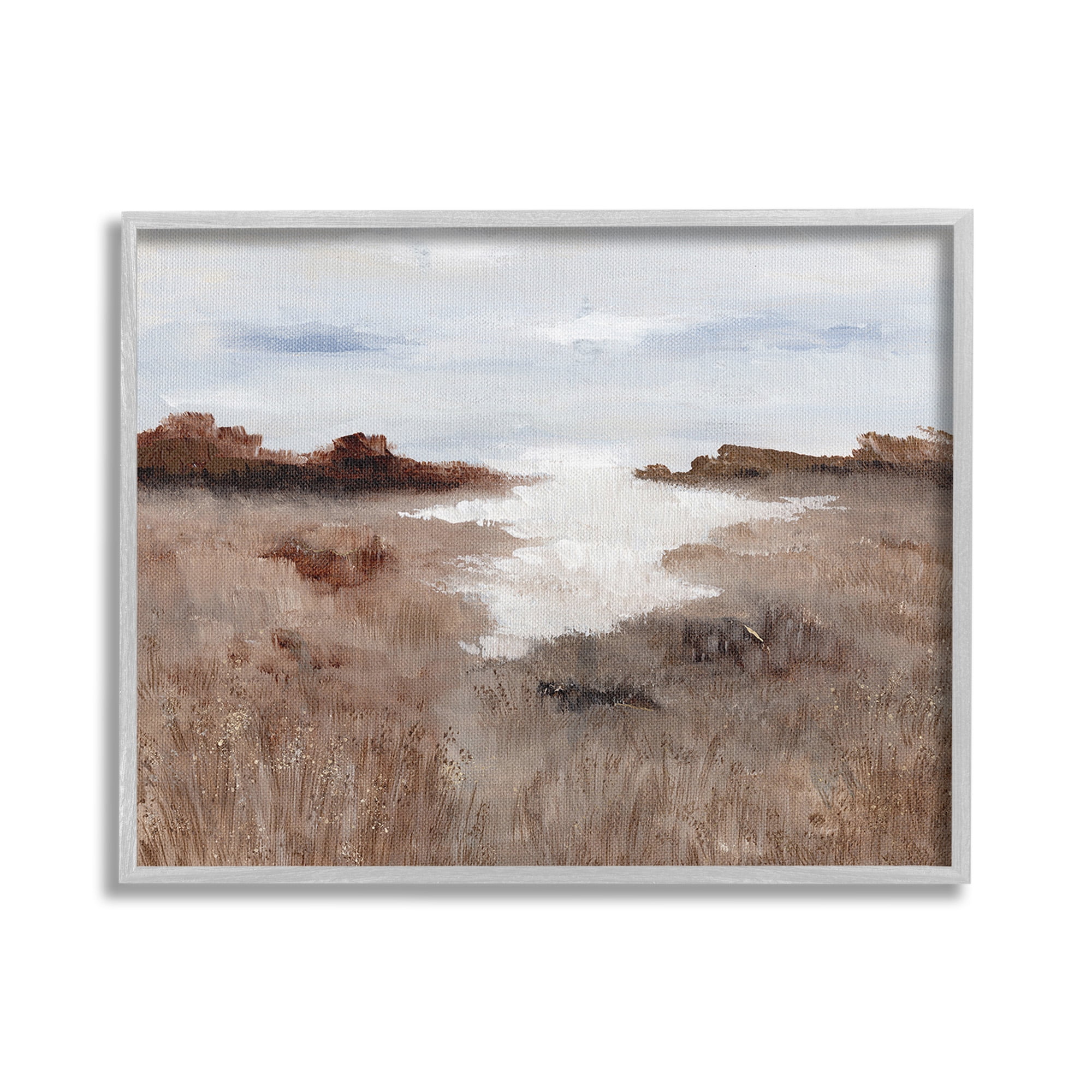 Stupell Industries Field with Arid Vegetation Landscape Painting Gray Framed Art Print Wall Art, 30 x 24