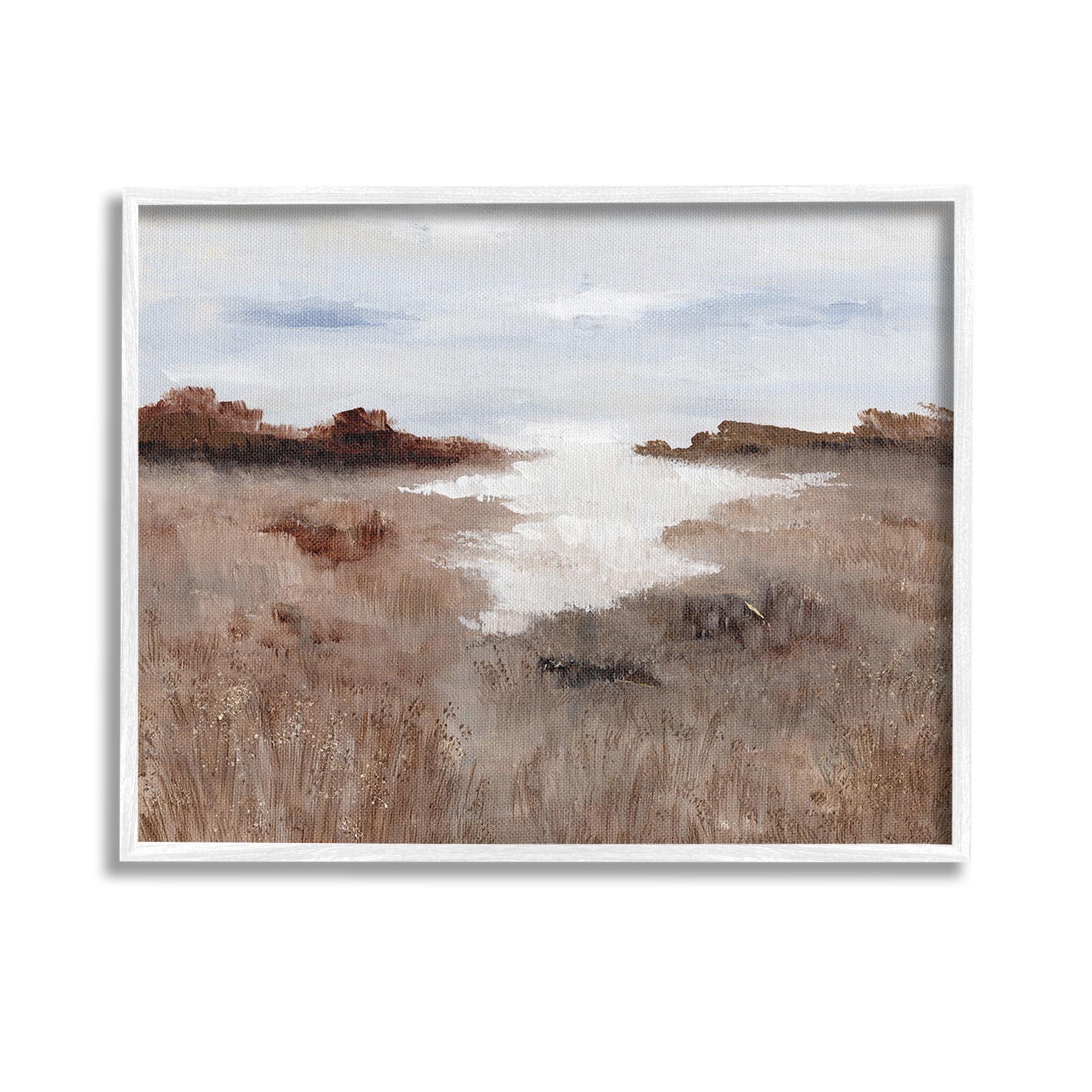 Stupell Industries Field with Arid Vegetation Landscape Painting White Framed Art Print Wall Art, 14 x 11