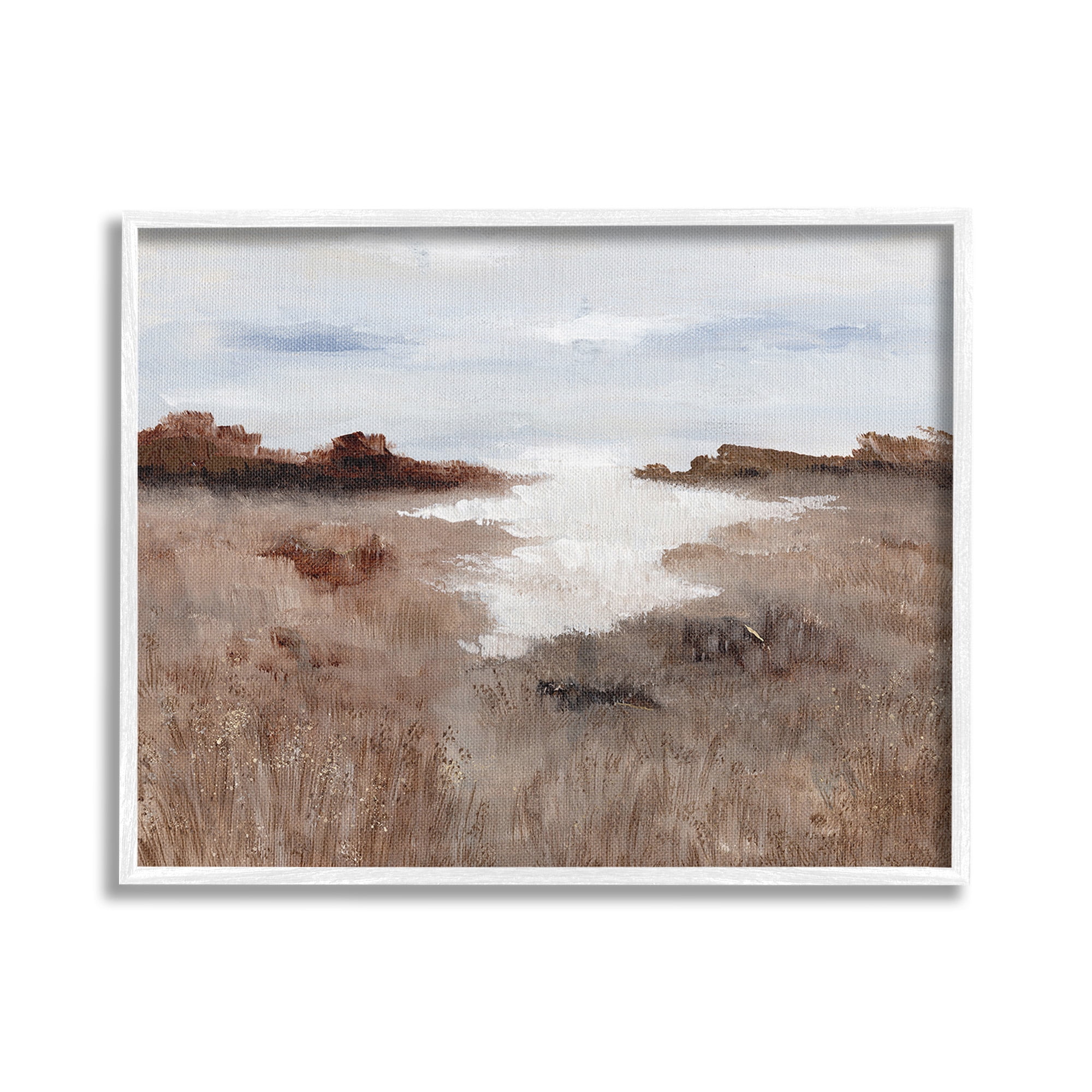 Stupell Industries Field with Arid Vegetation Landscape Painting White Framed Art Print Wall Art, 20 x 16