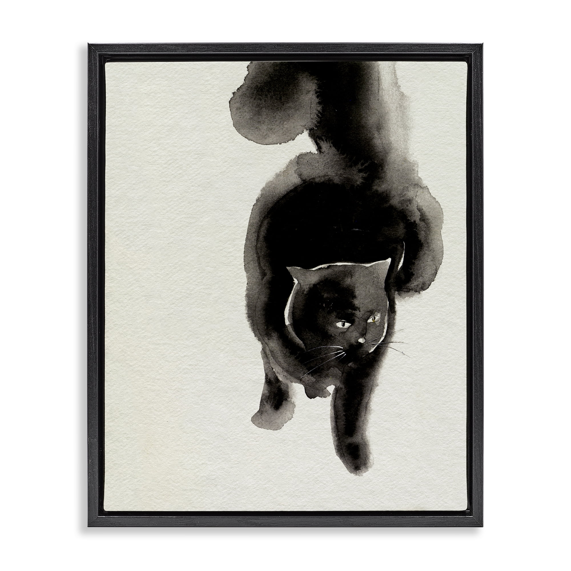 Stupell Industries Fierce Black Cat Animals Painting Black Floater Framed Canvas Art Print Wall Art, 17 x 21