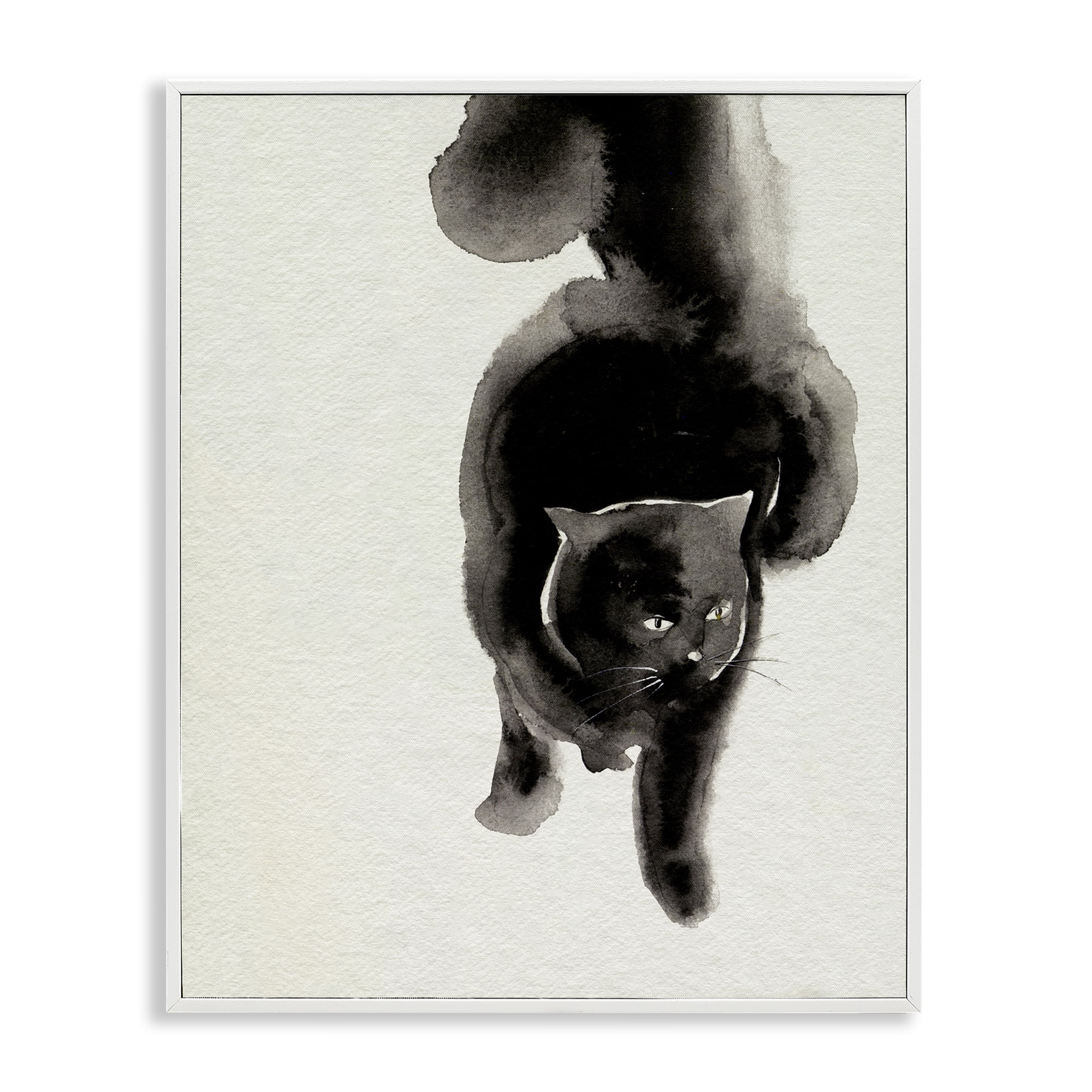 Stupell Industries Fierce Black Cat Animals Painting White Framed Art Print Wall Art, 24 x 30