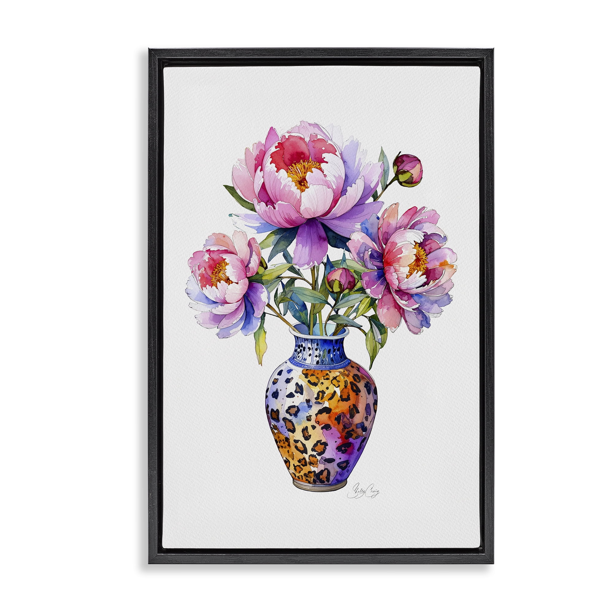 Stupell Industries Fierce Blooms Flower Vase Black Framed Floater Canvas Wall Art, design by Shelly Craig