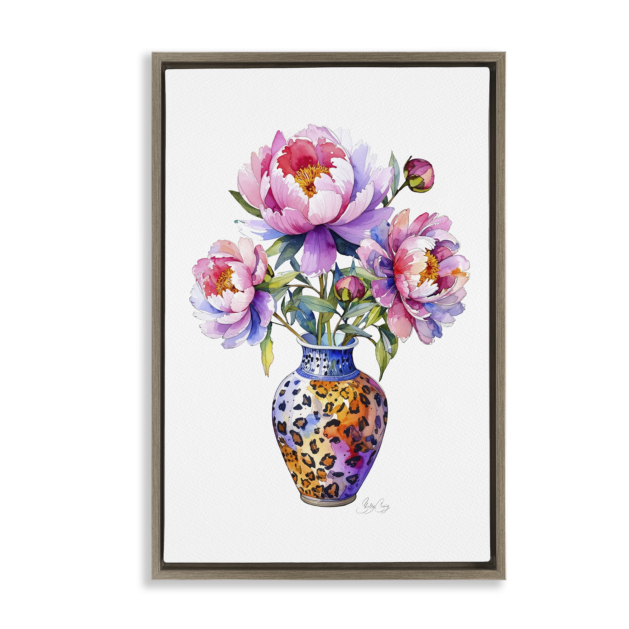 Stupell Industries Fierce Blooms Flower Vase Brown Framed Floater Canvas Wall Art, design by Shelly Craig