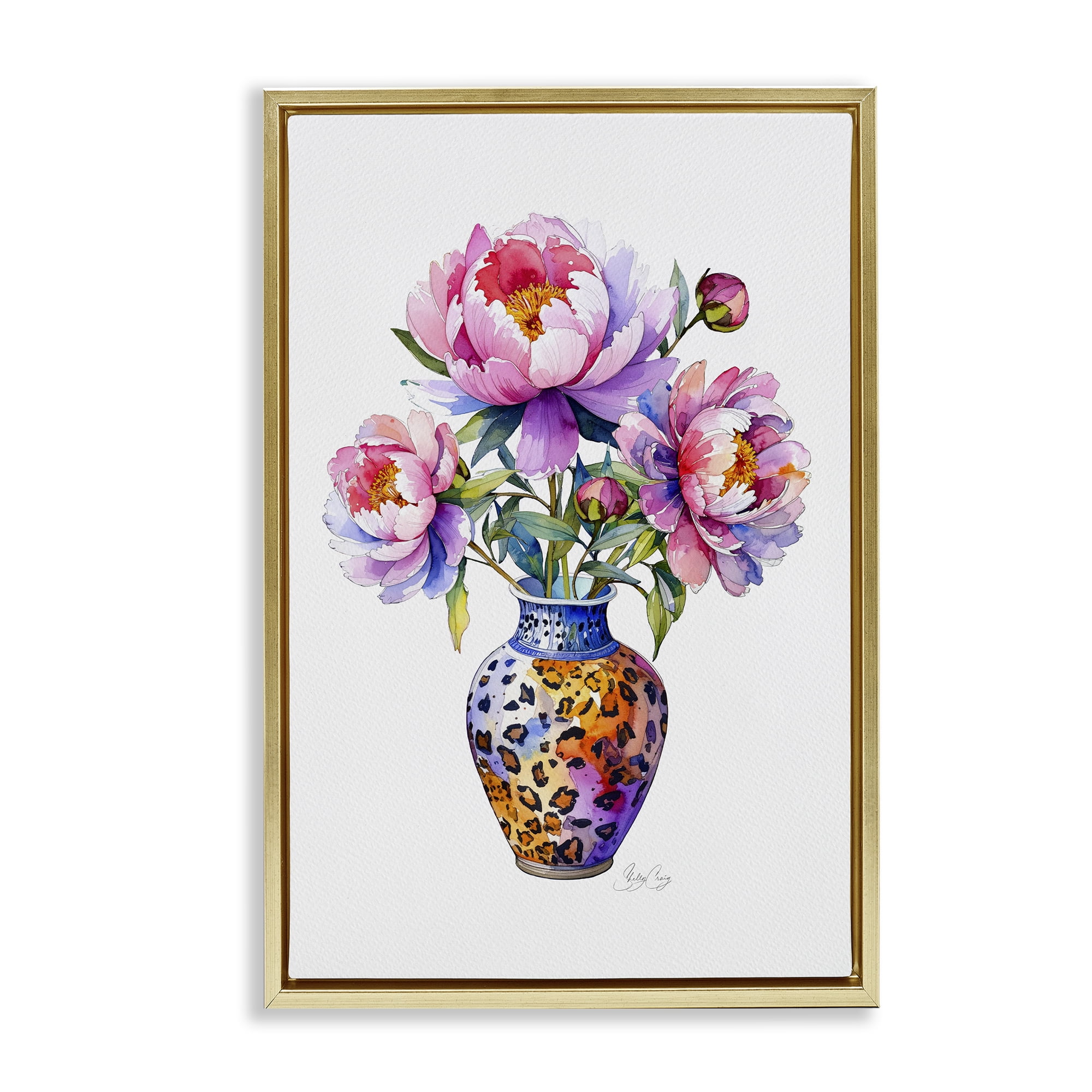 Stupell Industries Fierce Blooms Flower Vase Gold Framed Floater Canvas Wall Art, design by Shelly Craig
