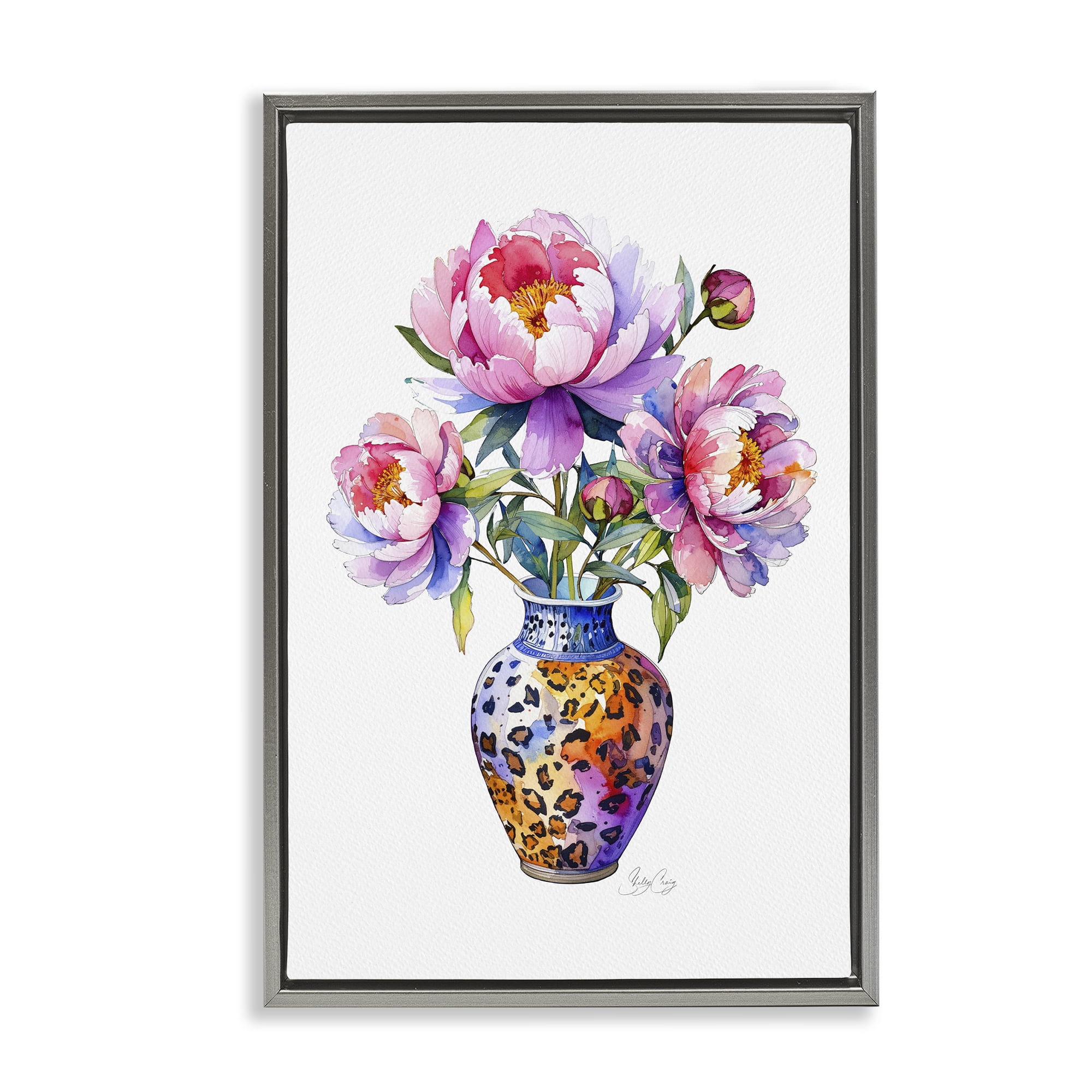 Stupell Industries Fierce Blooms Flower Vase Gray Framed Floater Canvas Wall Art, design by Shelly Craig