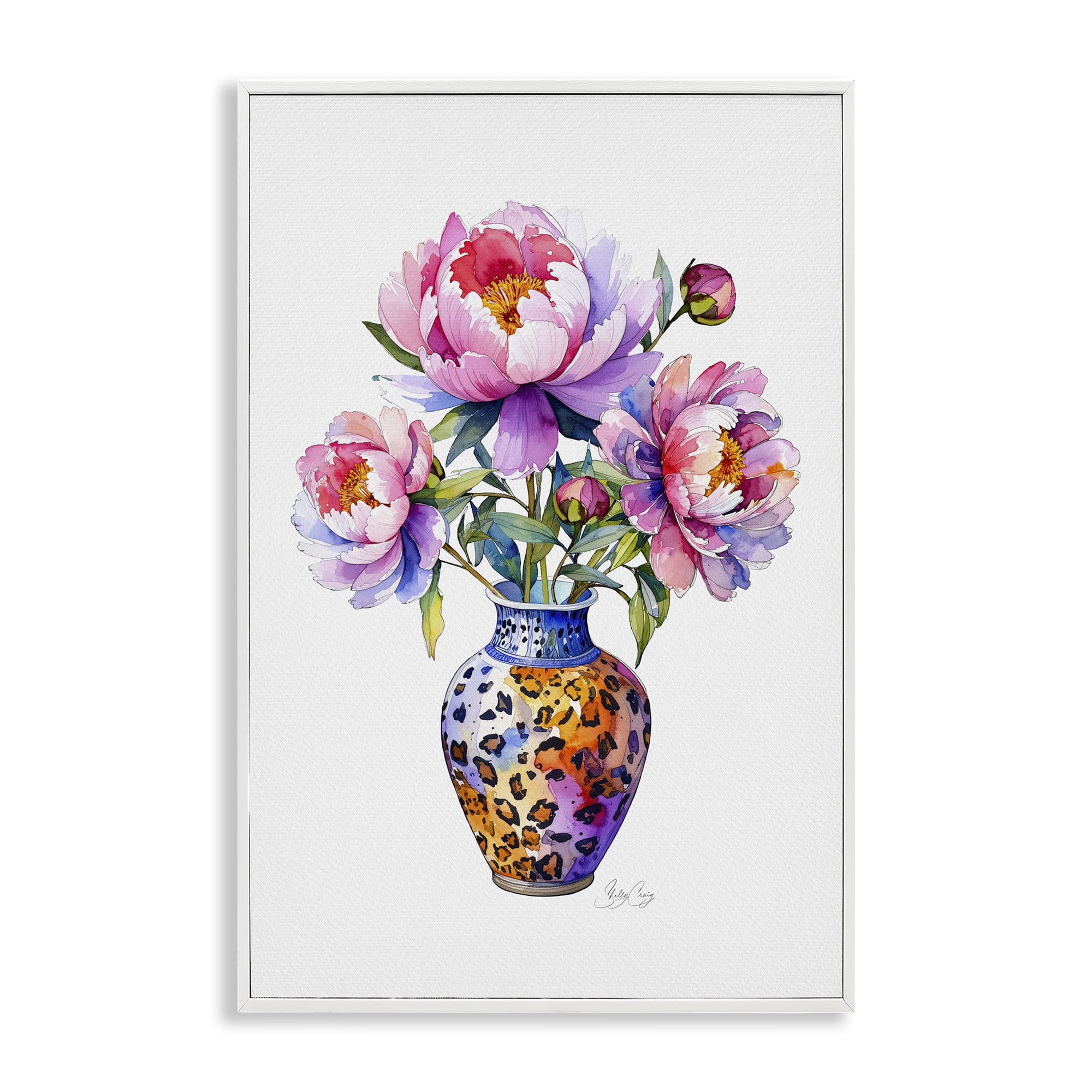 Stupell Industries Fierce Blooms Flower Vase White Framed Giclee Art, design by Shelly Craig