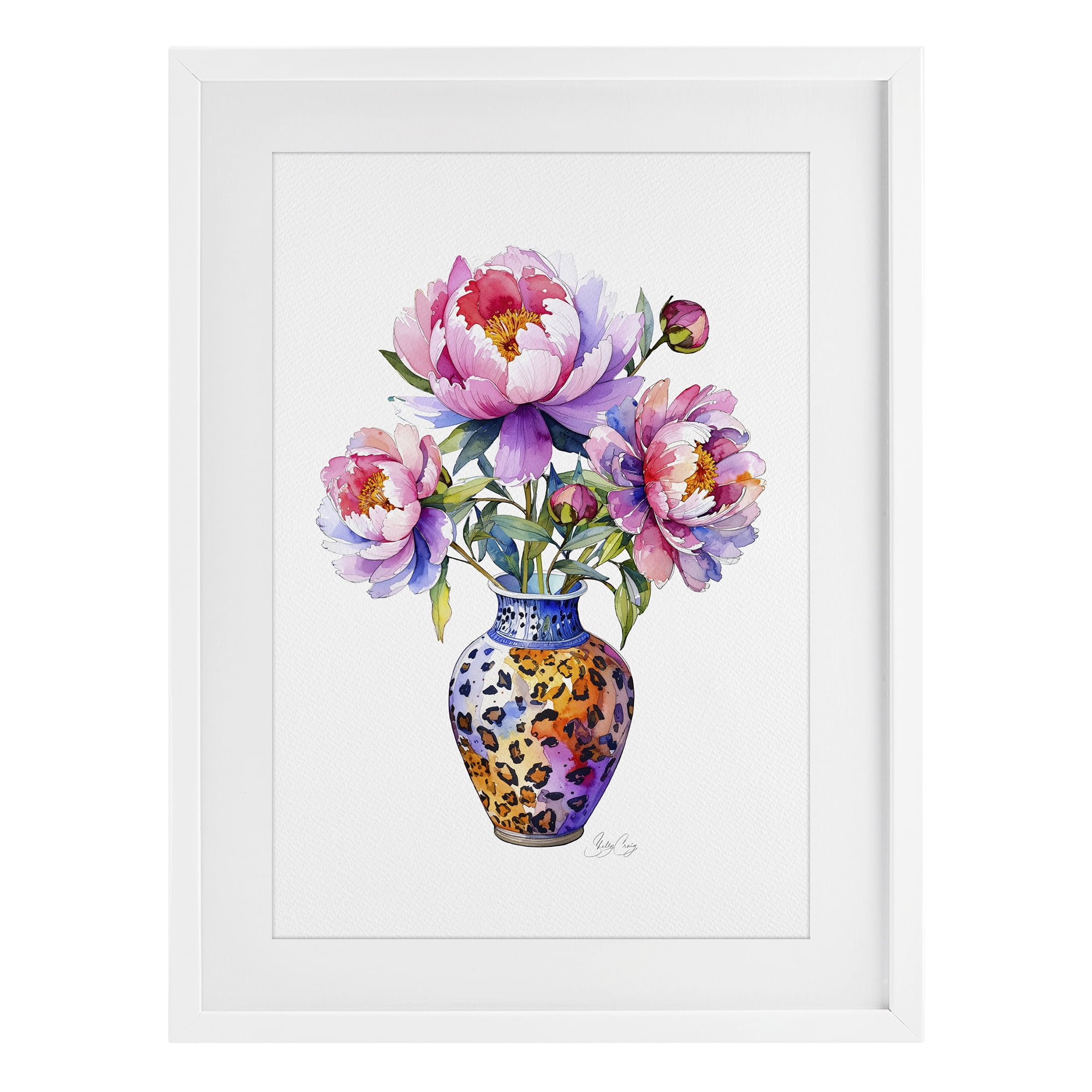Stupell Industries Fierce Blooms Flower Vase White Framed Print Under Glass, design by Shelly Craig