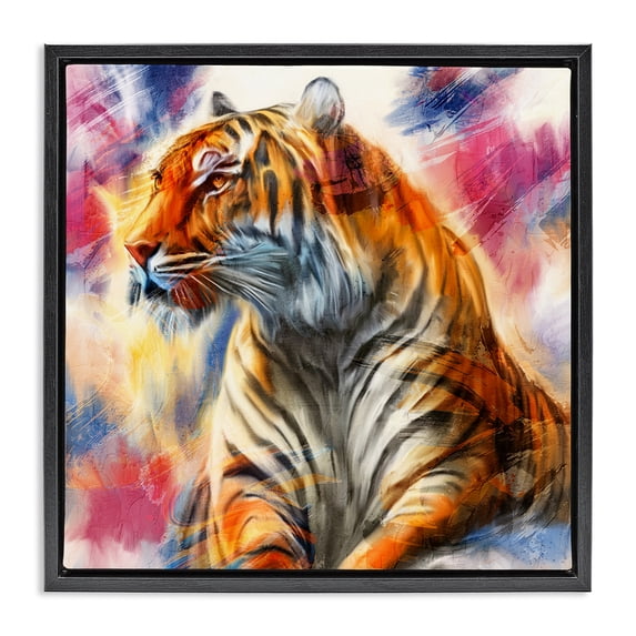 Stupell Industries Fierce & Elegant Tiger Animals Painting Black Floater Framed Canvas Art Print Wall Art, 25 x 25