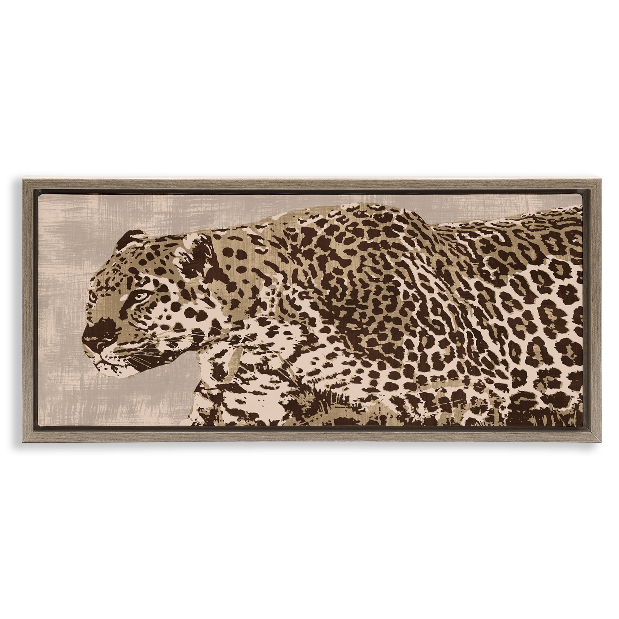 Stupell Industries Fierce Growling Cheetah Animals Painting Brown Floater Framed Canvas Art Print Wall Art, 31 x 14