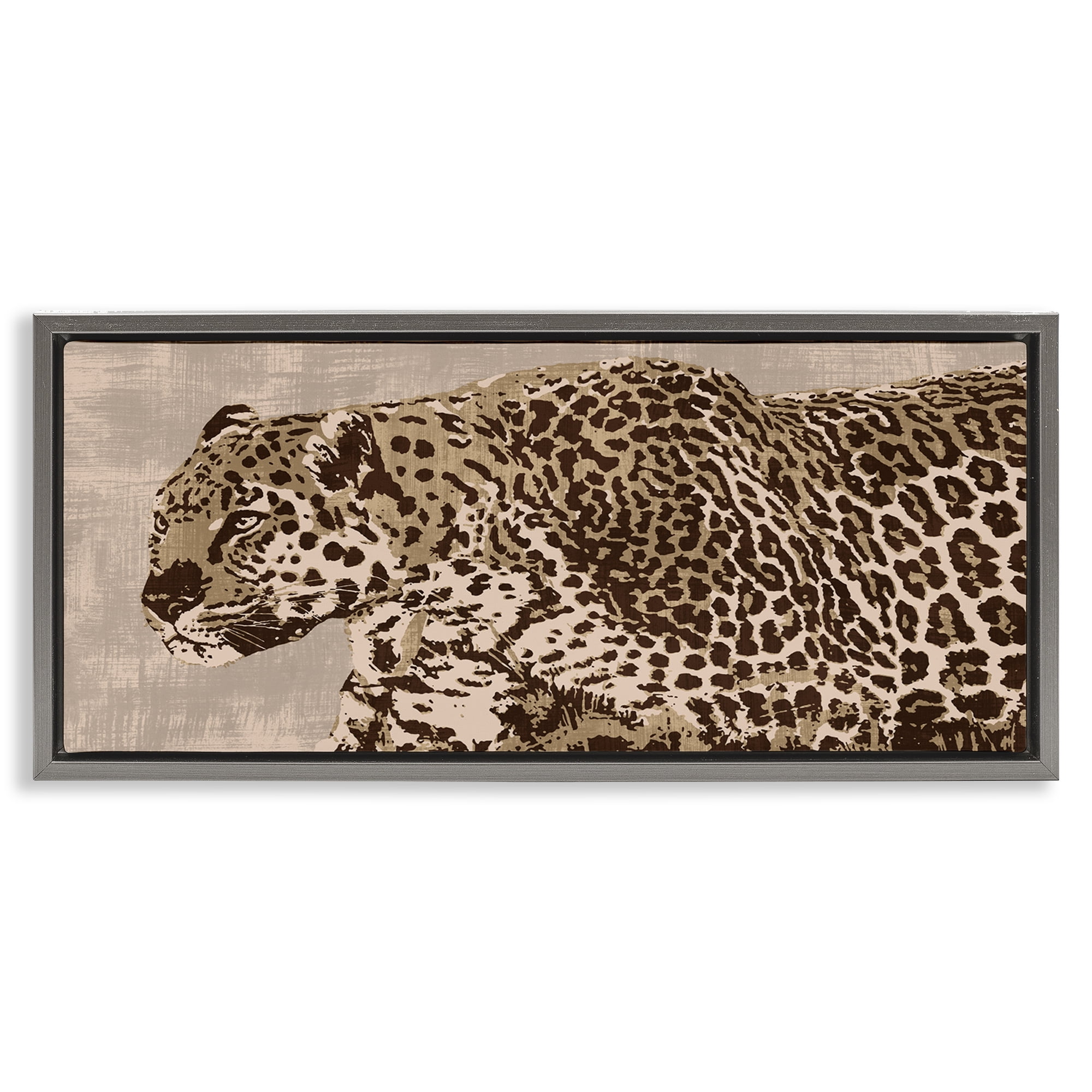 Stupell Industries Fierce Growling Cheetah Animals Painting Gray Floater Framed Canvas Art Print Wall Art, 31 x 14