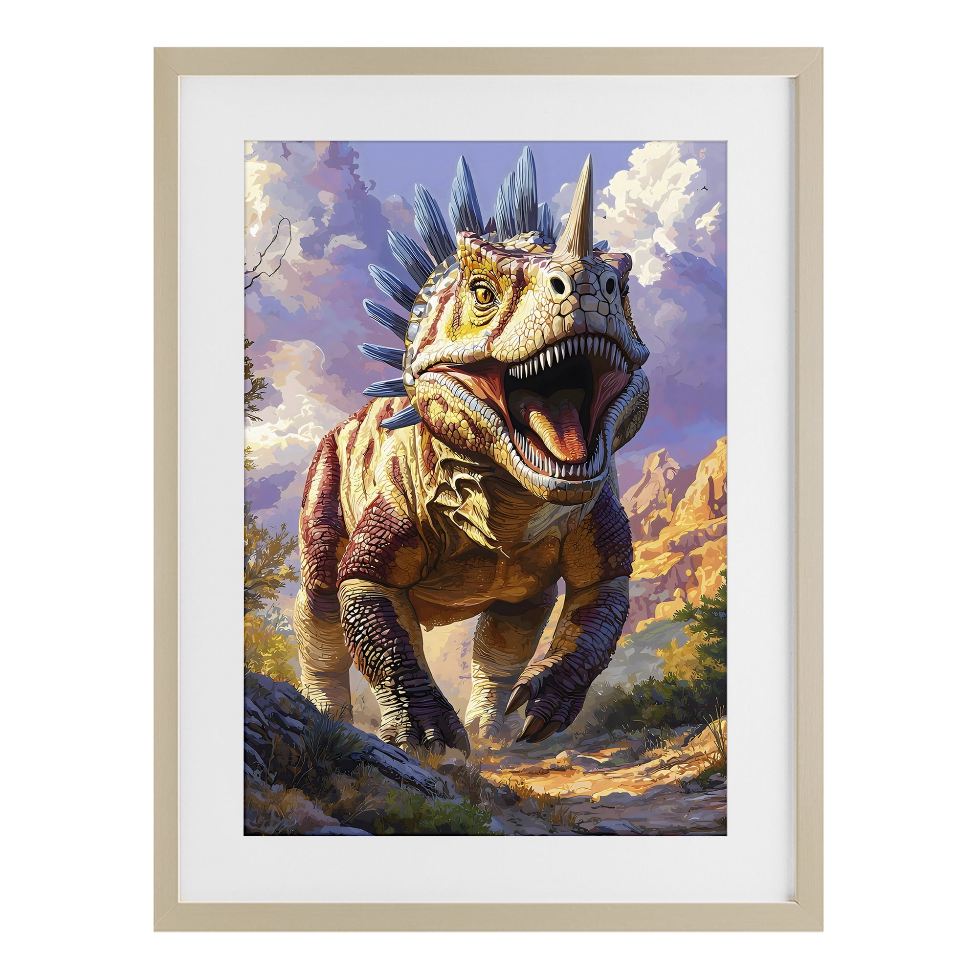 Stupell Industries Fierce Horned Dinosaur Birch Framed Print Under Glass, design by Creative Studio