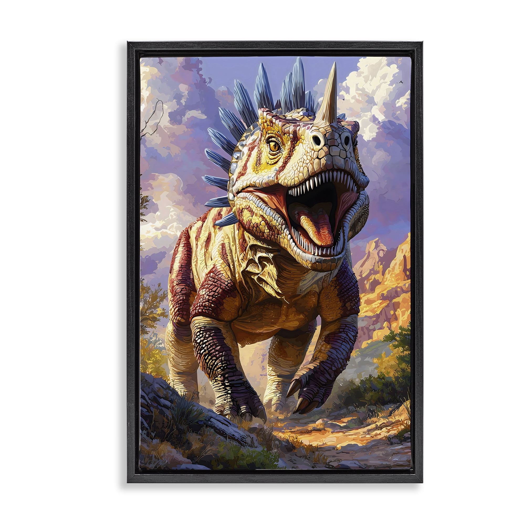Stupell Industries Fierce Horned Dinosaur Black Framed Floater Canvas Wall Art, design by Creative Studio