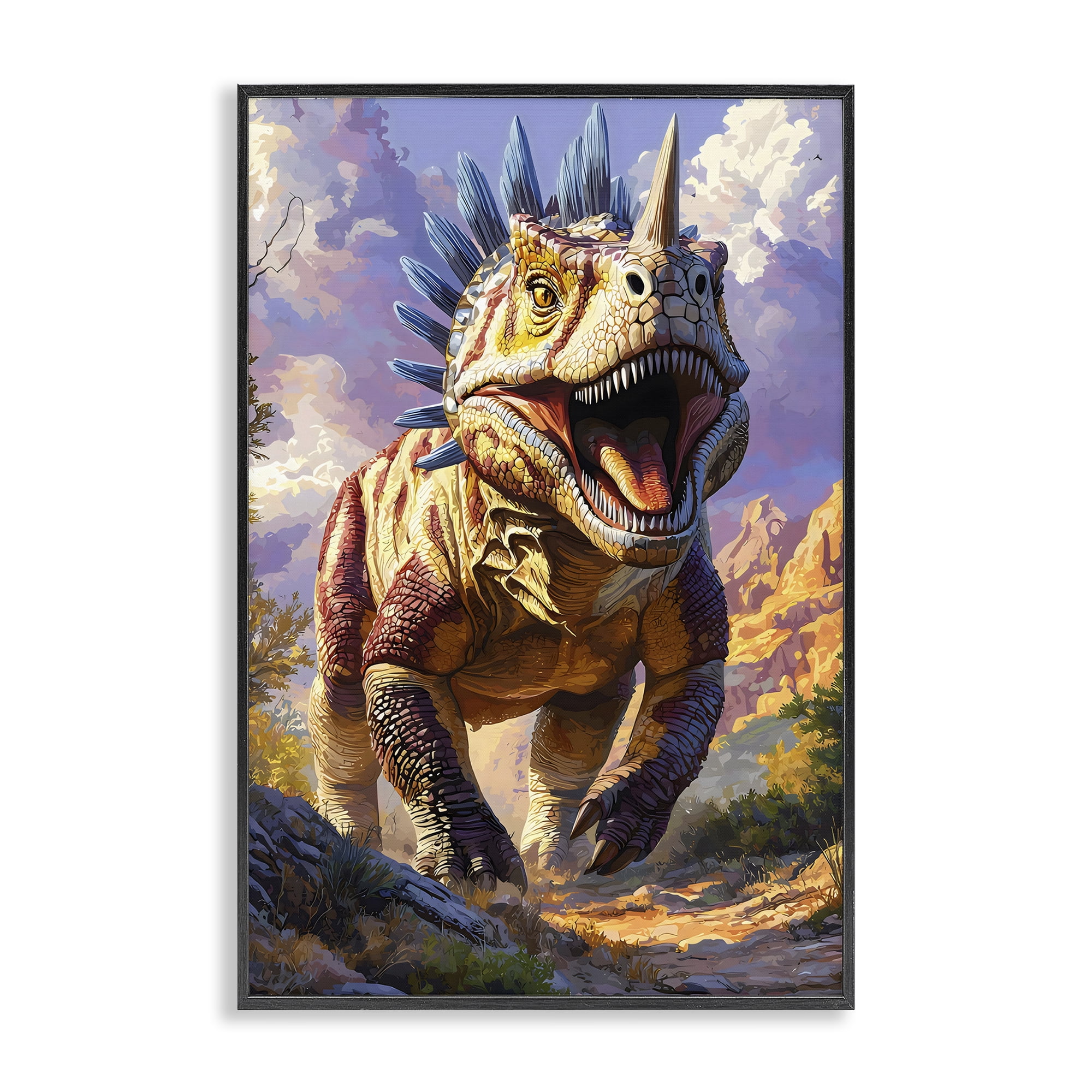Stupell Industries Fierce Horned Dinosaur Black Framed Giclee Art, design by Creative Studio