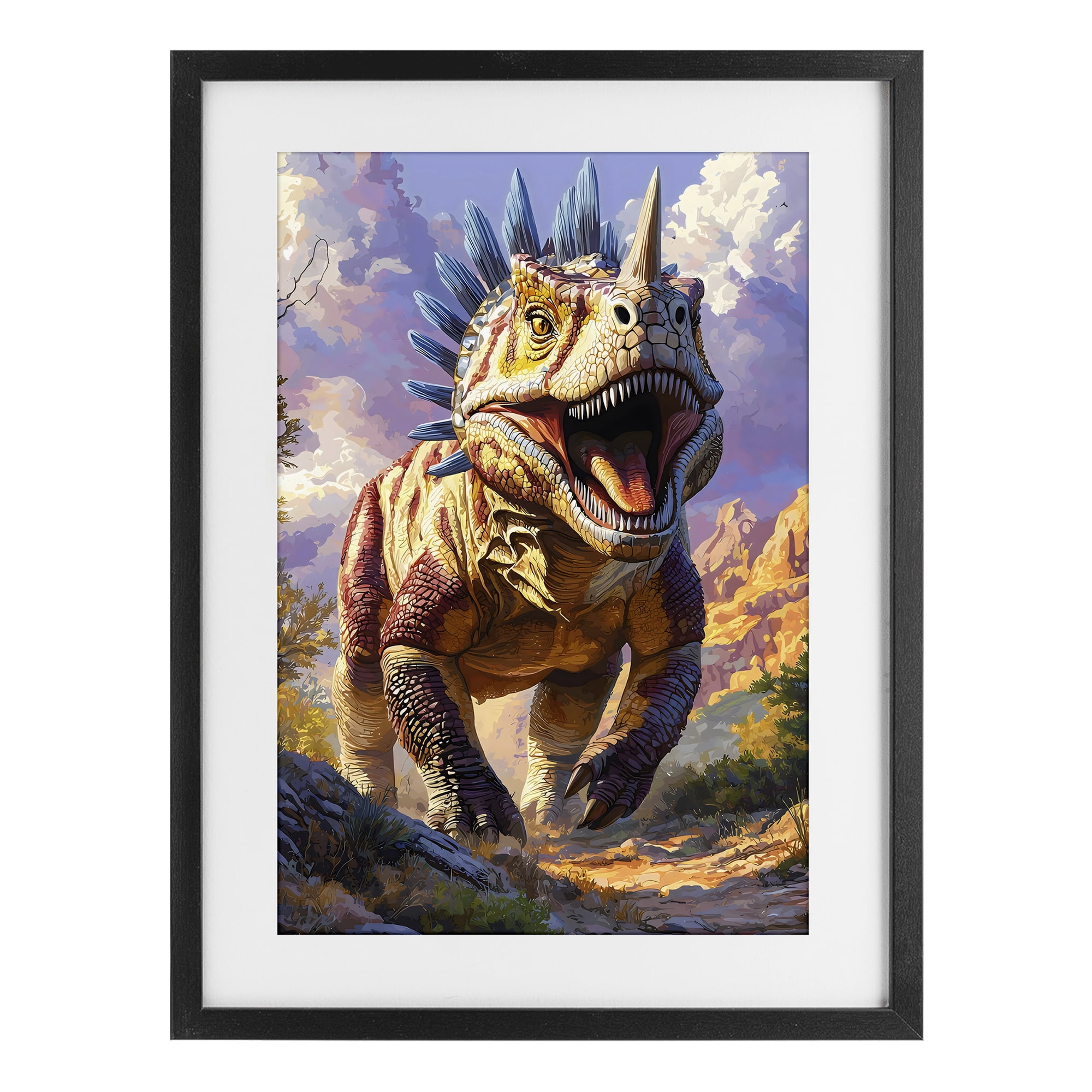 Stupell Industries Fierce Horned Dinosaur Black Framed Print Under Glass, design by Creative Studio