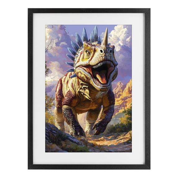 Stupell Industries Bohemian Fierce Horned Dinosaur Black Framed Print Under Glass, 14 x 20, by Creative Studio