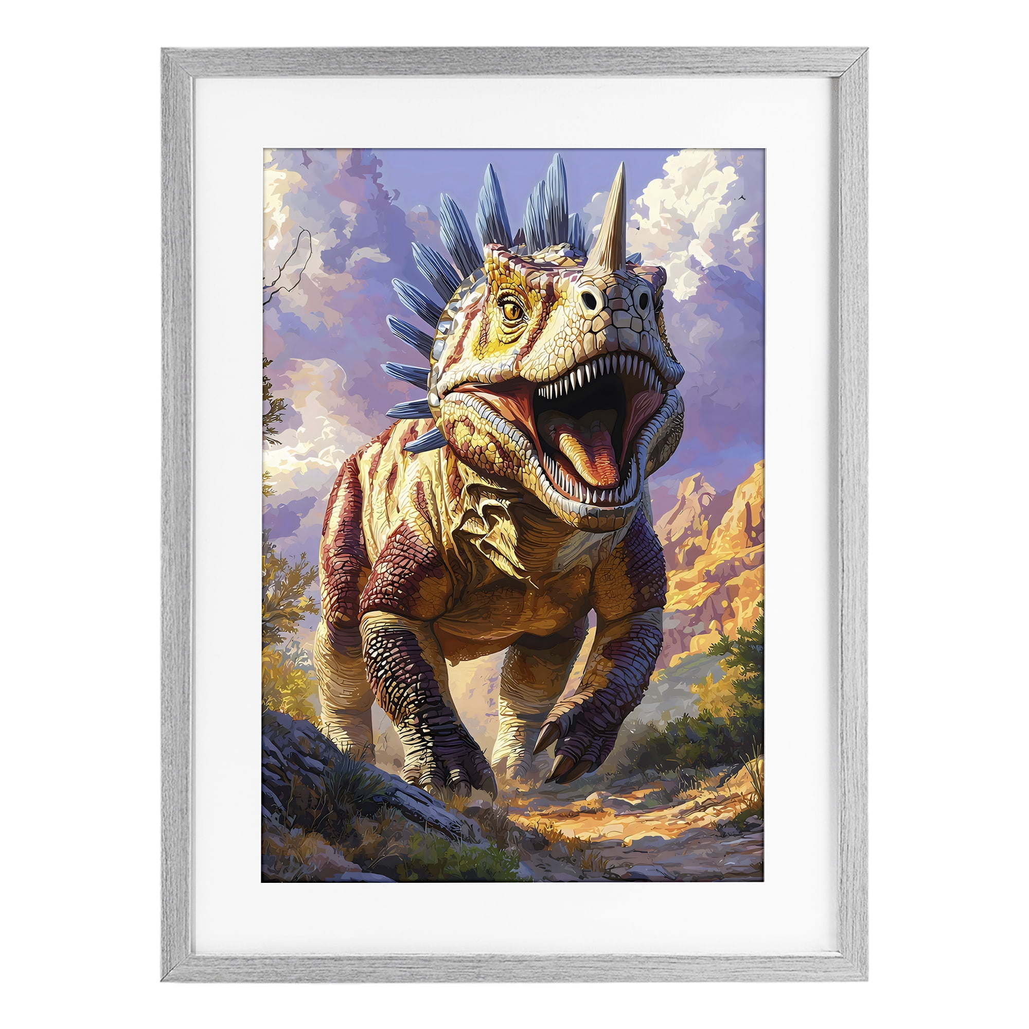 Stupell Industries Fierce Horned Dinosaur Gray Framed Print Under Glass, design by Creative Studio