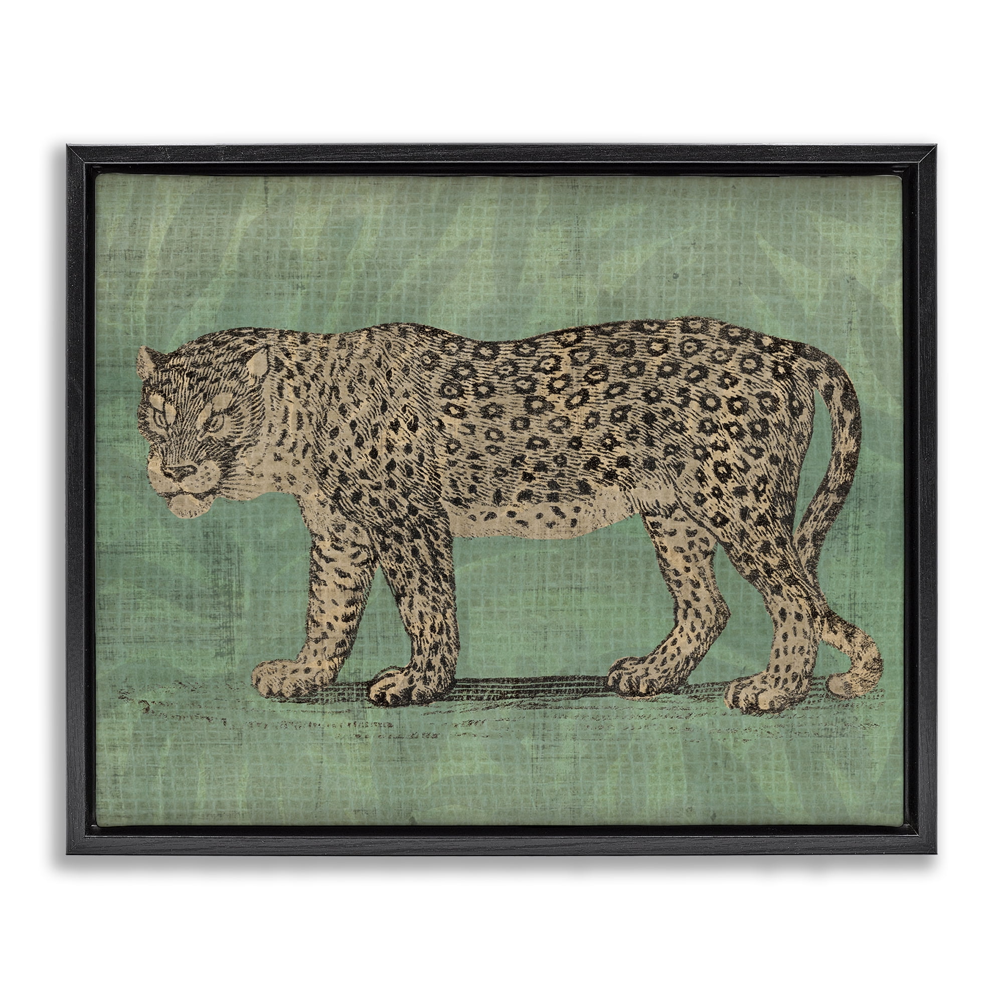Stupell Industries Fierce Leopard on Green Animals & Insects Painting Black Floater Framed Canvas Art Print Wall Art, 31 x 25