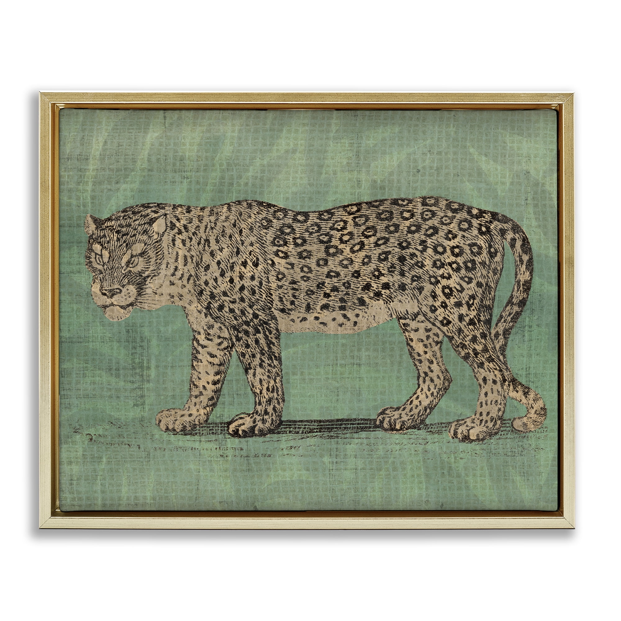 Stupell Industries Fierce Leopard on Green Animals & Insects Painting Gold Floater Framed Canvas Art Print Wall Art, 21 x 17