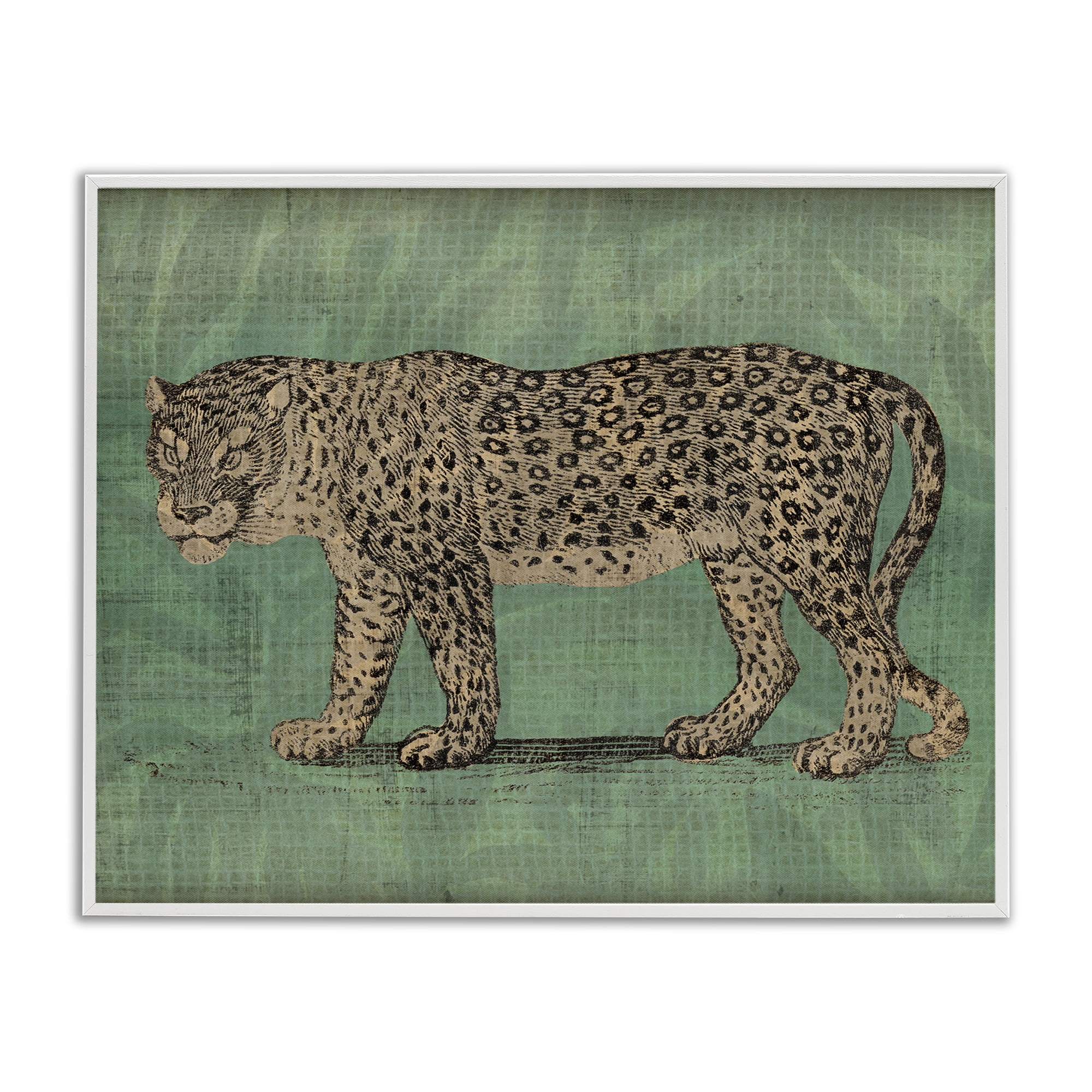 Stupell Industries Fierce Leopard on Green Animals & Insects Painting White Framed Art Print Wall Art, 30 x 24
