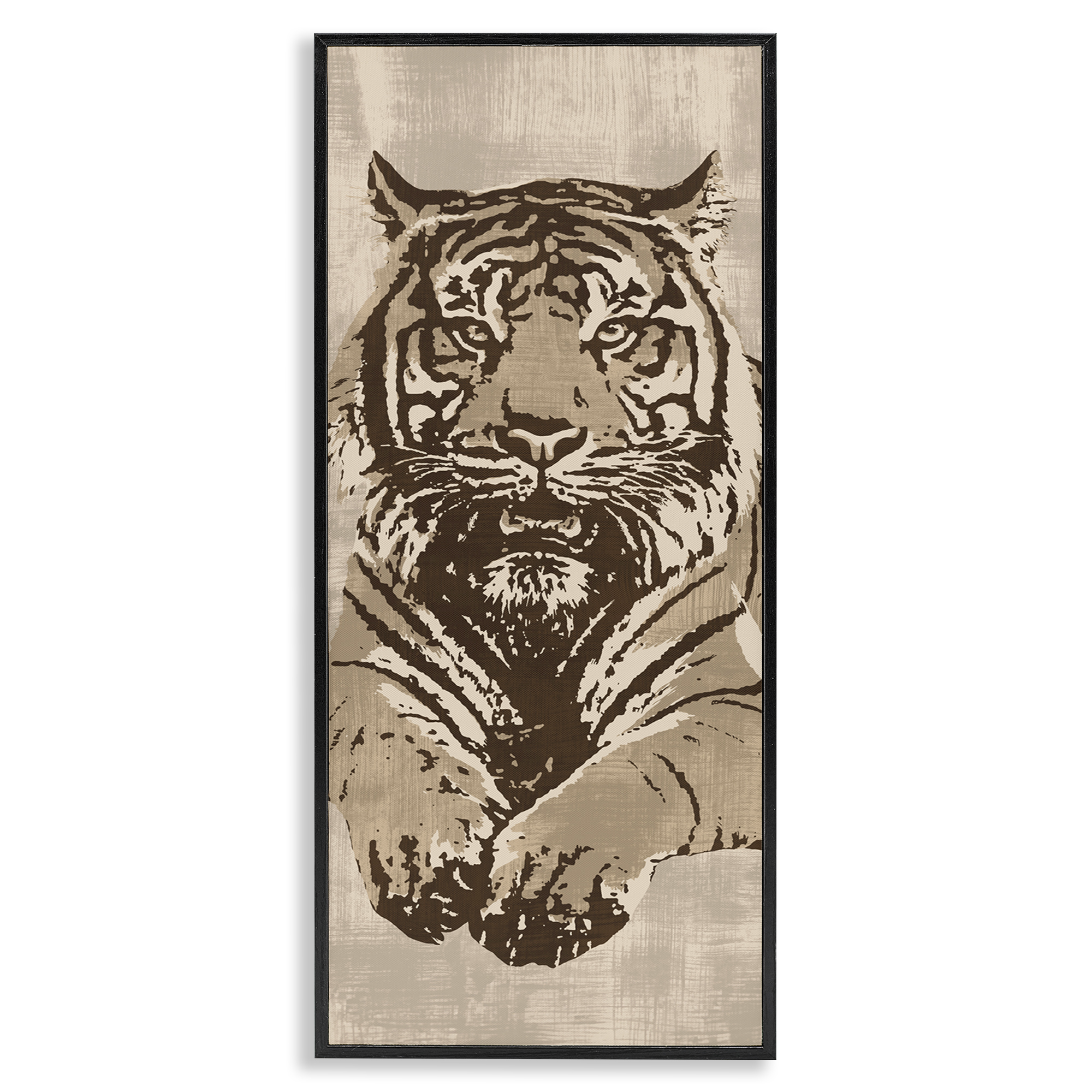 Stupell Industries Fierce Tiger Baring Teeth Animals Painting Black Framed Art Print Wall Art, 13 x 30