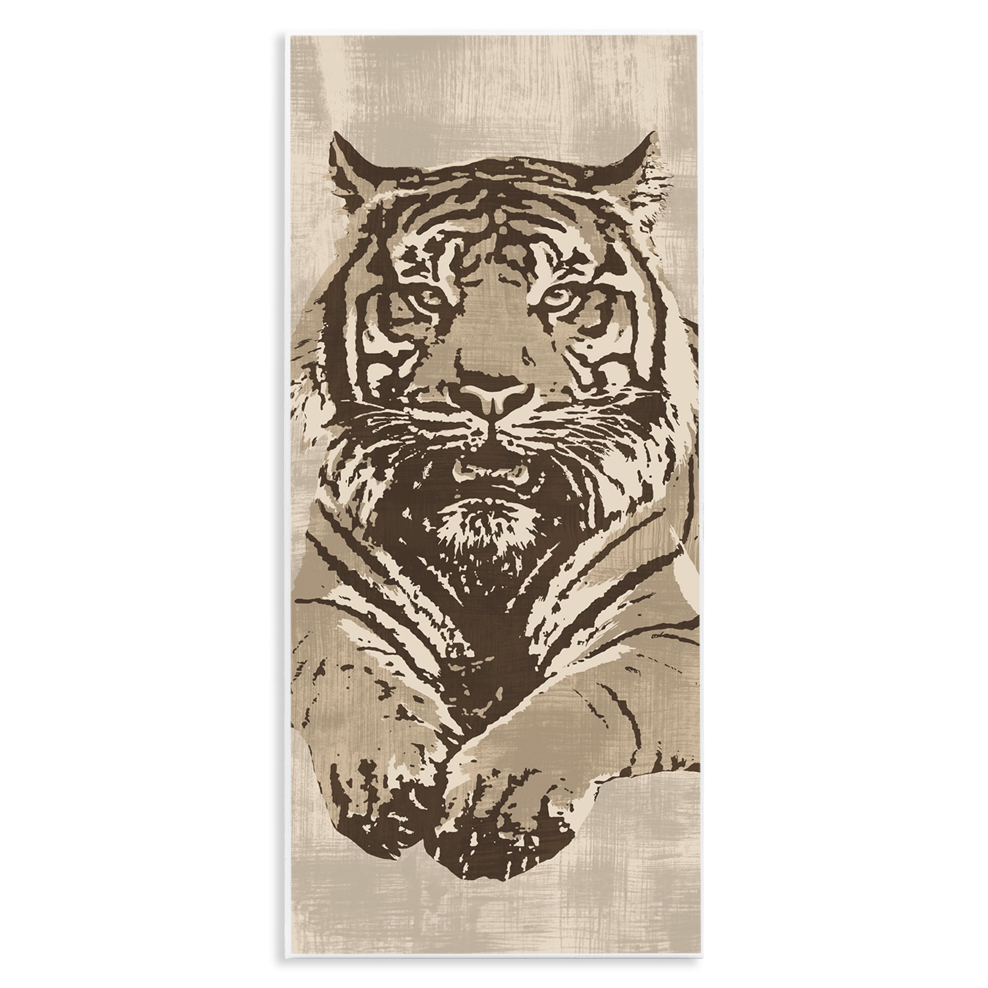 Stupell Industries Fierce Tiger Baring Teeth Animals Painting Unframed Art Print Wall Art, 7 x 17