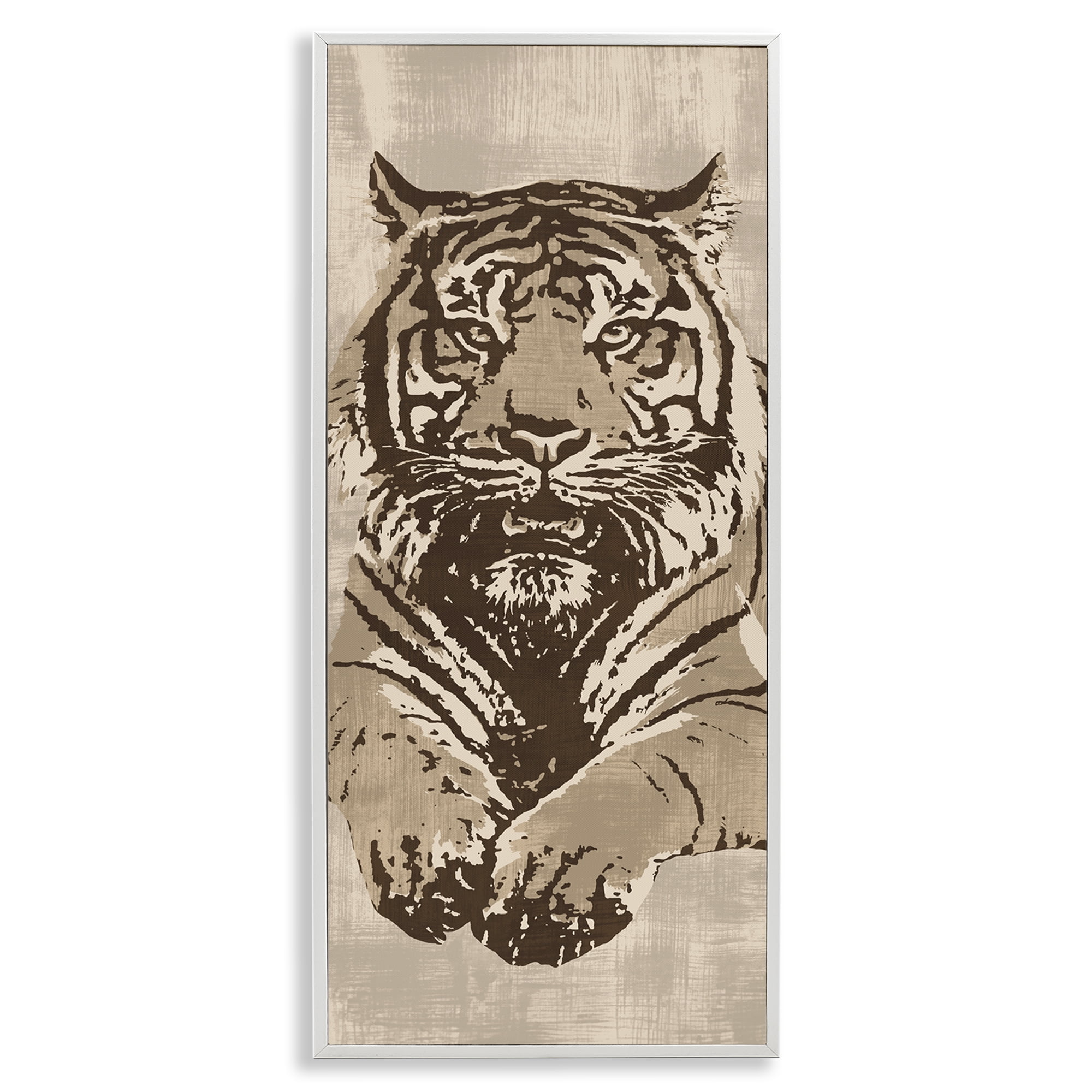 Stupell Industries Fierce Tiger Baring Teeth Animals Painting White Framed Art Print Wall Art, 13 x 30