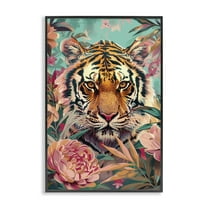 Stupell Industries Fierce Tiger In Waiting Animals Painting Black Framed Art Print Wall Art, 12 x 18