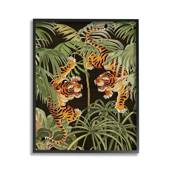 Stupell Industries Fierce Tigers with Plants Animals & Insects Painting Black Framed Art Print Wall Art, 11 x 14