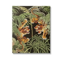 Stupell Industries Fierce Tigers with Plants Animals & Insects Painting Gallery Wrapped Canvas Art Print Wall Art, 16 x 20
