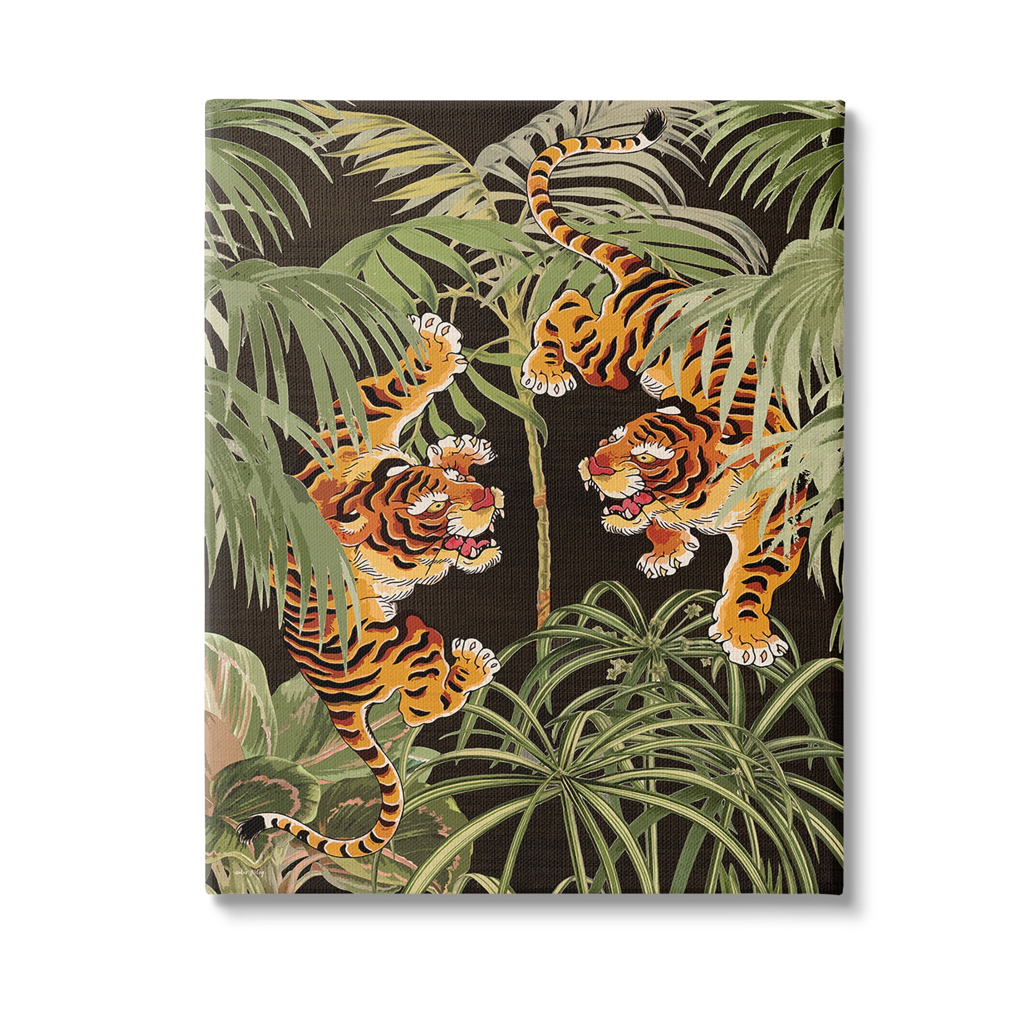 Stupell Industries Fierce Tigers with Plants Animals & Insects Painting Gallery Wrapped Canvas Art Print Wall Art, 24 x 30