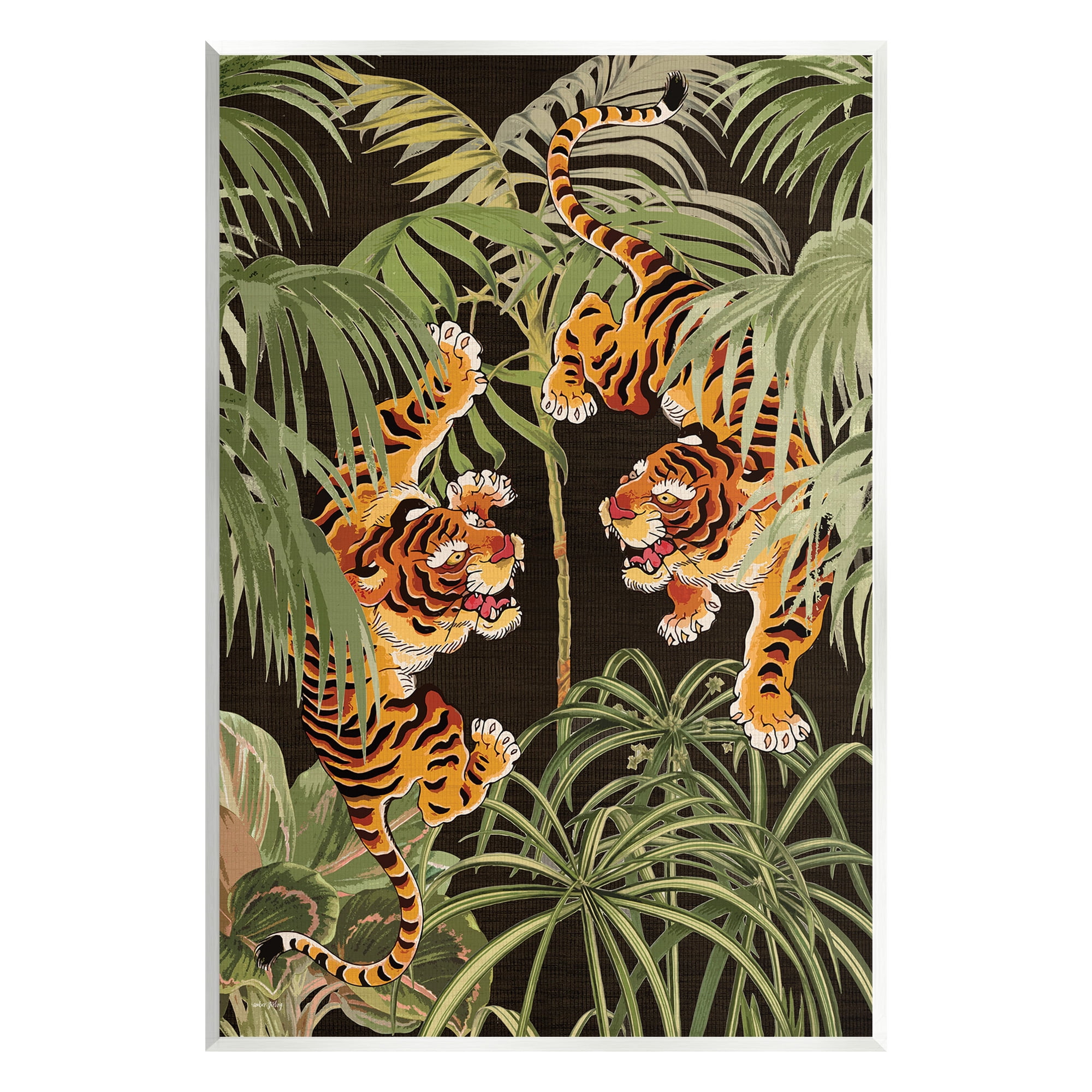 Stupell Industries Fierce Tigers with Plants Animals & Insects Painting Unframed Art Print Wall Art, 13 x 19
