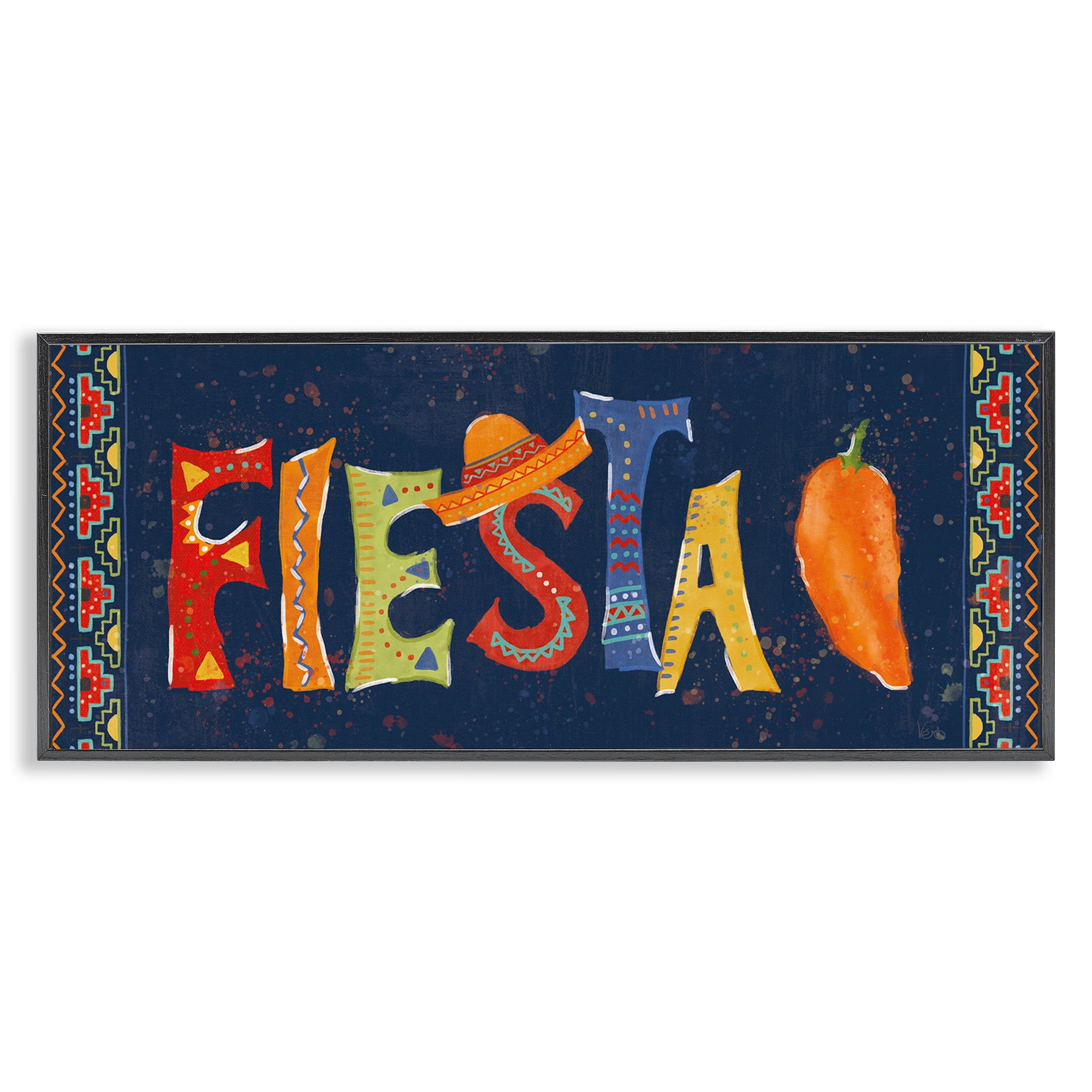 Stupell Industries Fiesta con Pimiento Colorido Food & Beverage Painting Black Framed Art Print Wall Art, 30 x 13