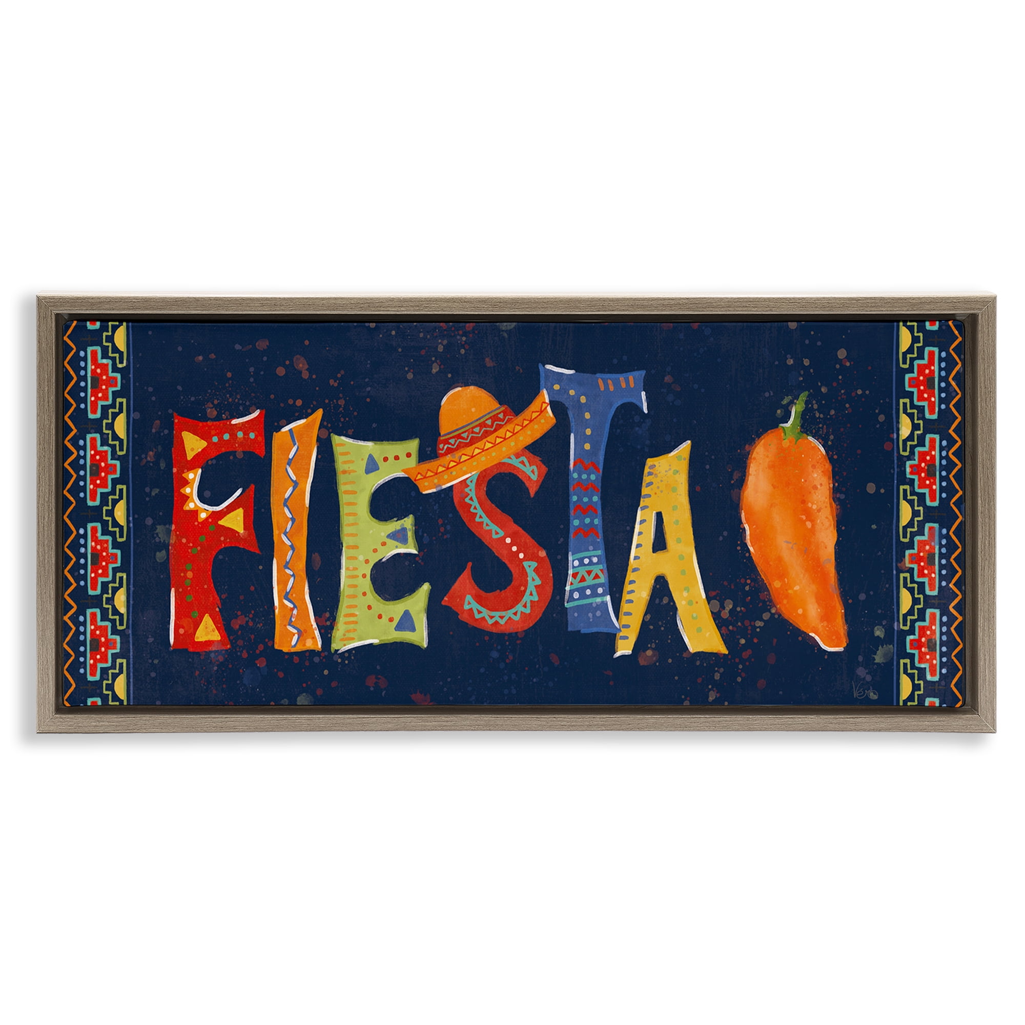 Stupell Industries Fiesta con Pimiento Colorido Food & Beverage Painting Brown Floater Framed Art Print Wall Art, 25 x 11