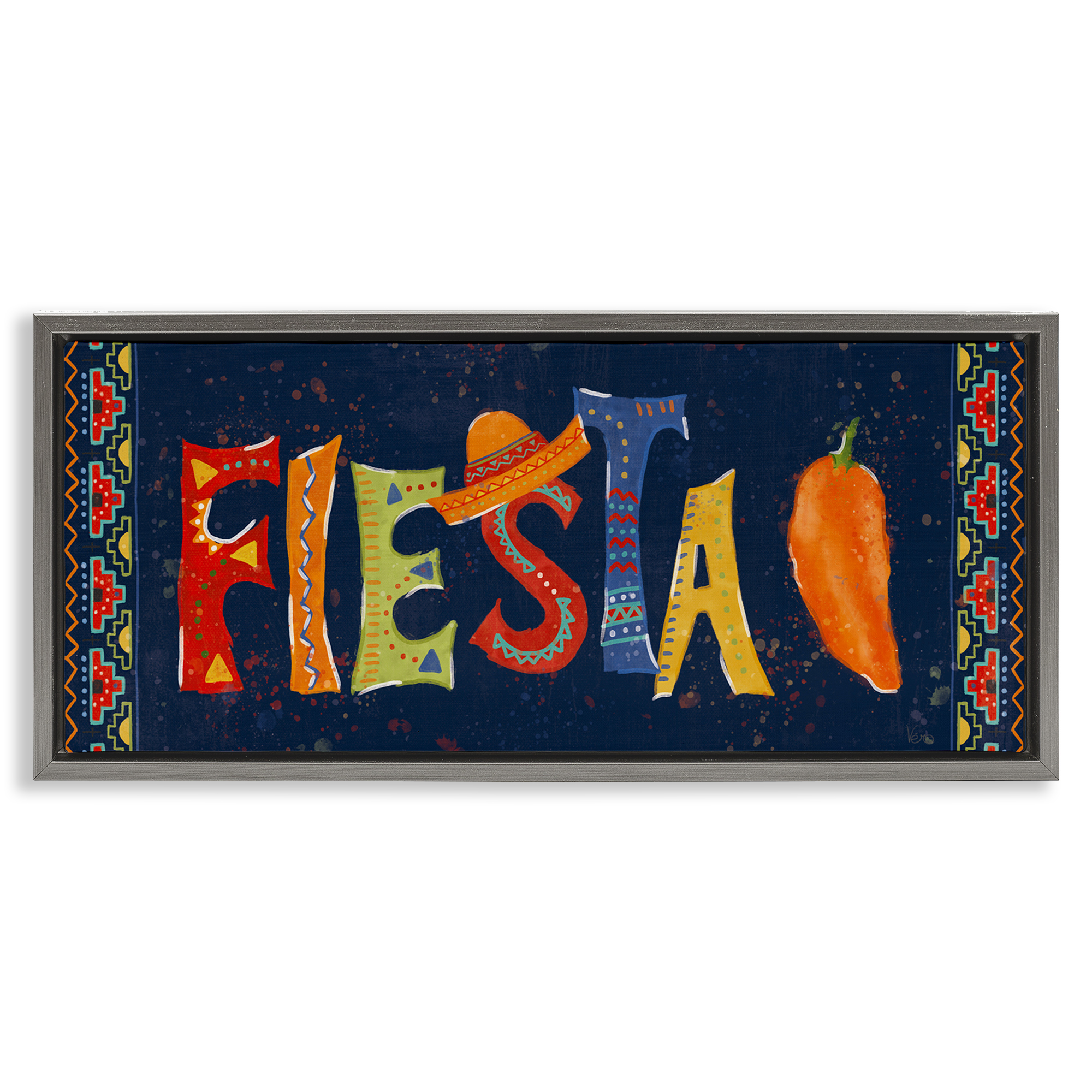 Stupell Industries Fiesta con Pimiento Colorido Food & Beverage Painting Gray Floater Framed Art Print Wall Art, 31 x 14