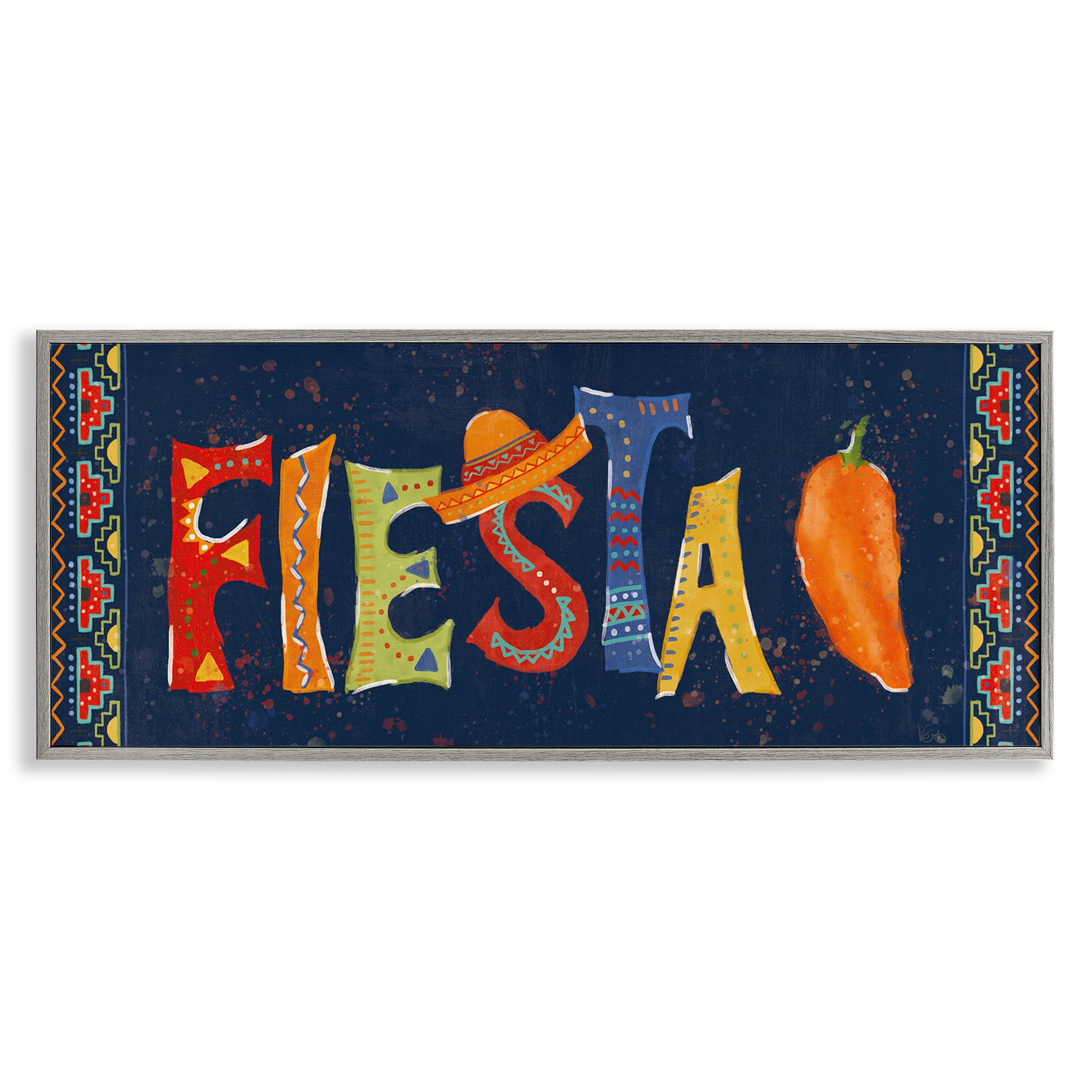 Stupell Industries Fiesta con Pimiento Colorido Food & Beverage Painting Gray Framed Art Print Wall Art, 24 x 10
