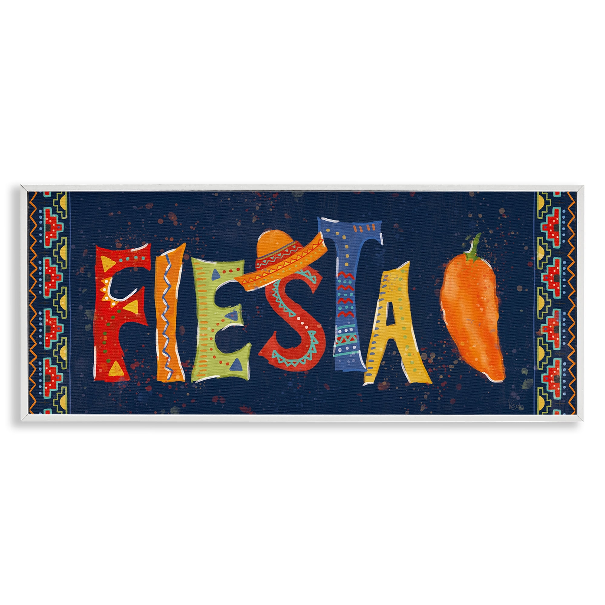 Stupell Industries Fiesta con Pimiento Colorido Food & Beverage Painting White Framed Art Print Wall Art, 24 x 10