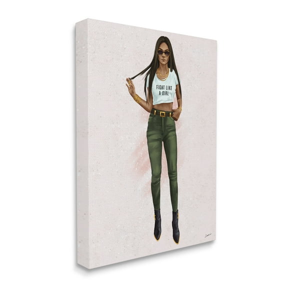 Stupell Industries Fight Light A Girl Phrase Fashionista Glam Pose Beauty & Fashion Painting Gallery Wrapped Canvas Art Print Wall Art, 16 x 20