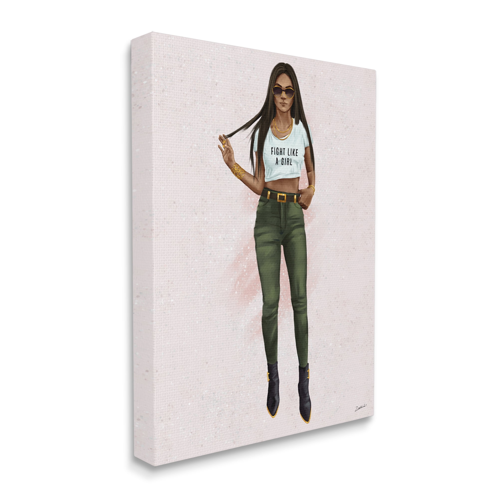 Stupell Industries Fight Light A Girl Phrase Fashionista Glam Pose Beauty & Fashion Painting Gallery Wrapped Canvas Art Print Wall Art, 36 x 48